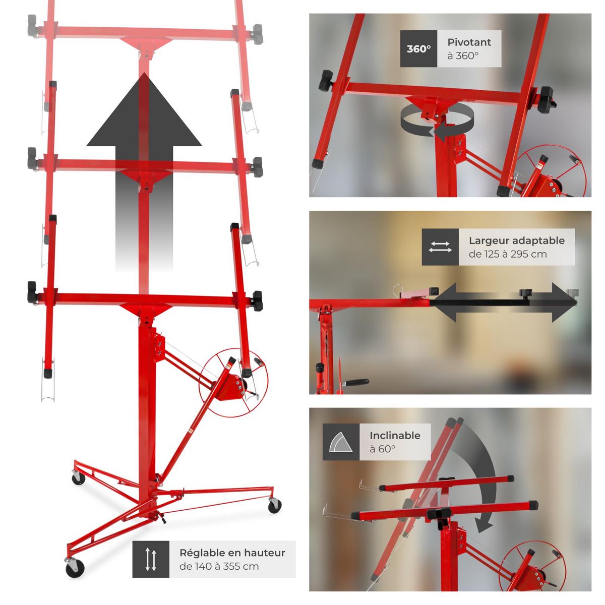 tectake Lève-plaque peut s'utiliser seul rouge