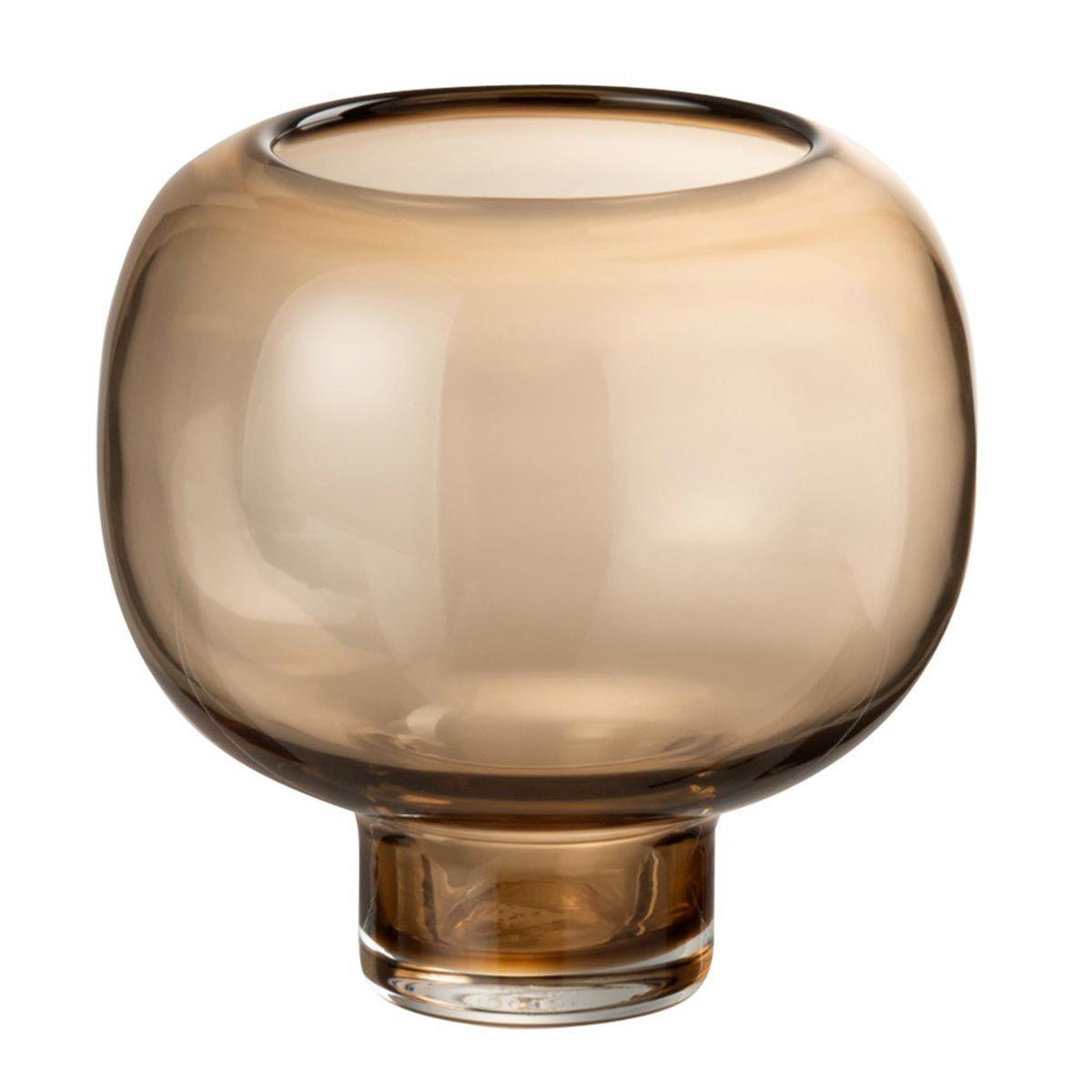 J-LINE Vase rond en verre  pied  15cm marron