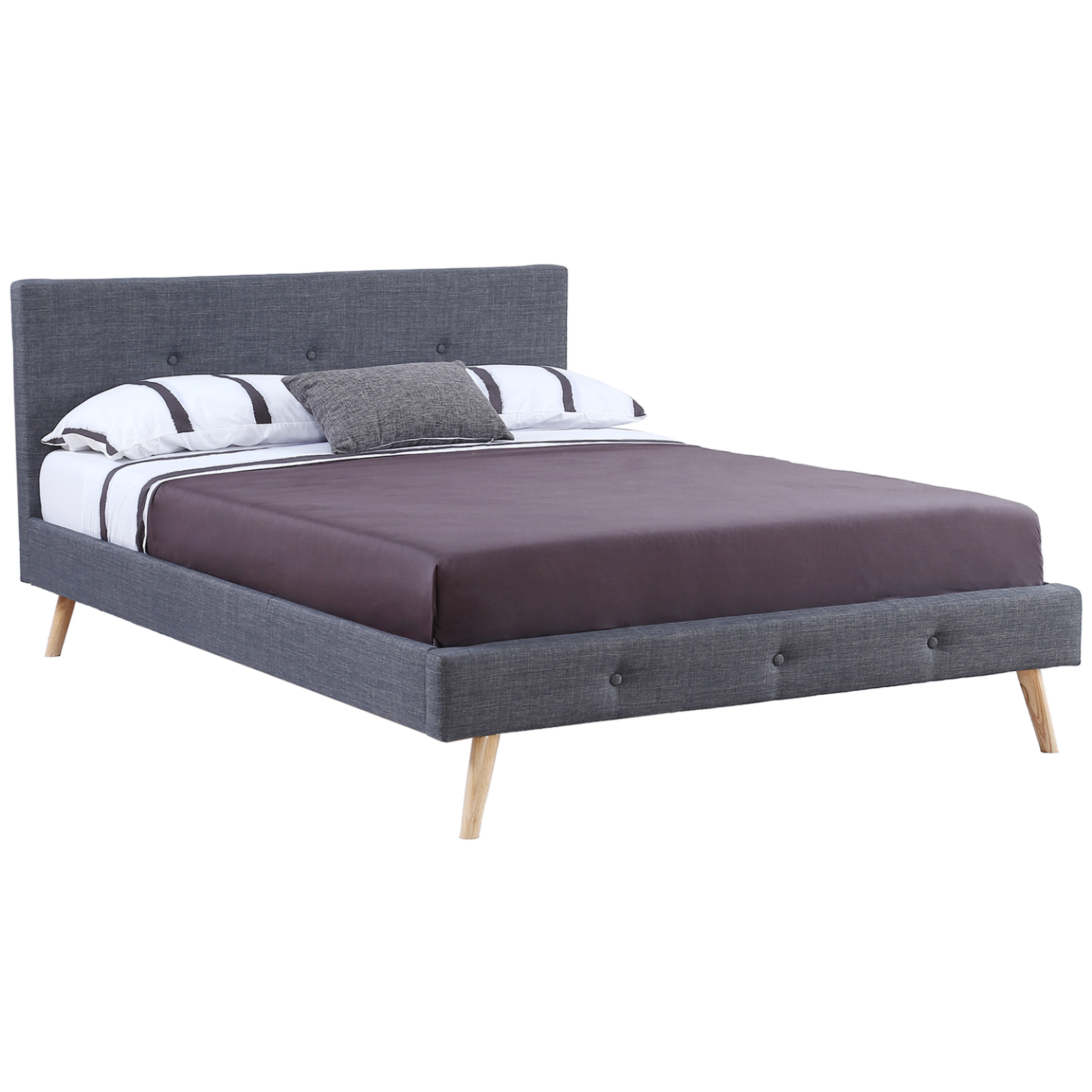 ID MARKET Lit double scandinave oslo avec tête de lit et sommier 160 x 200 cm tissu gris anthracite