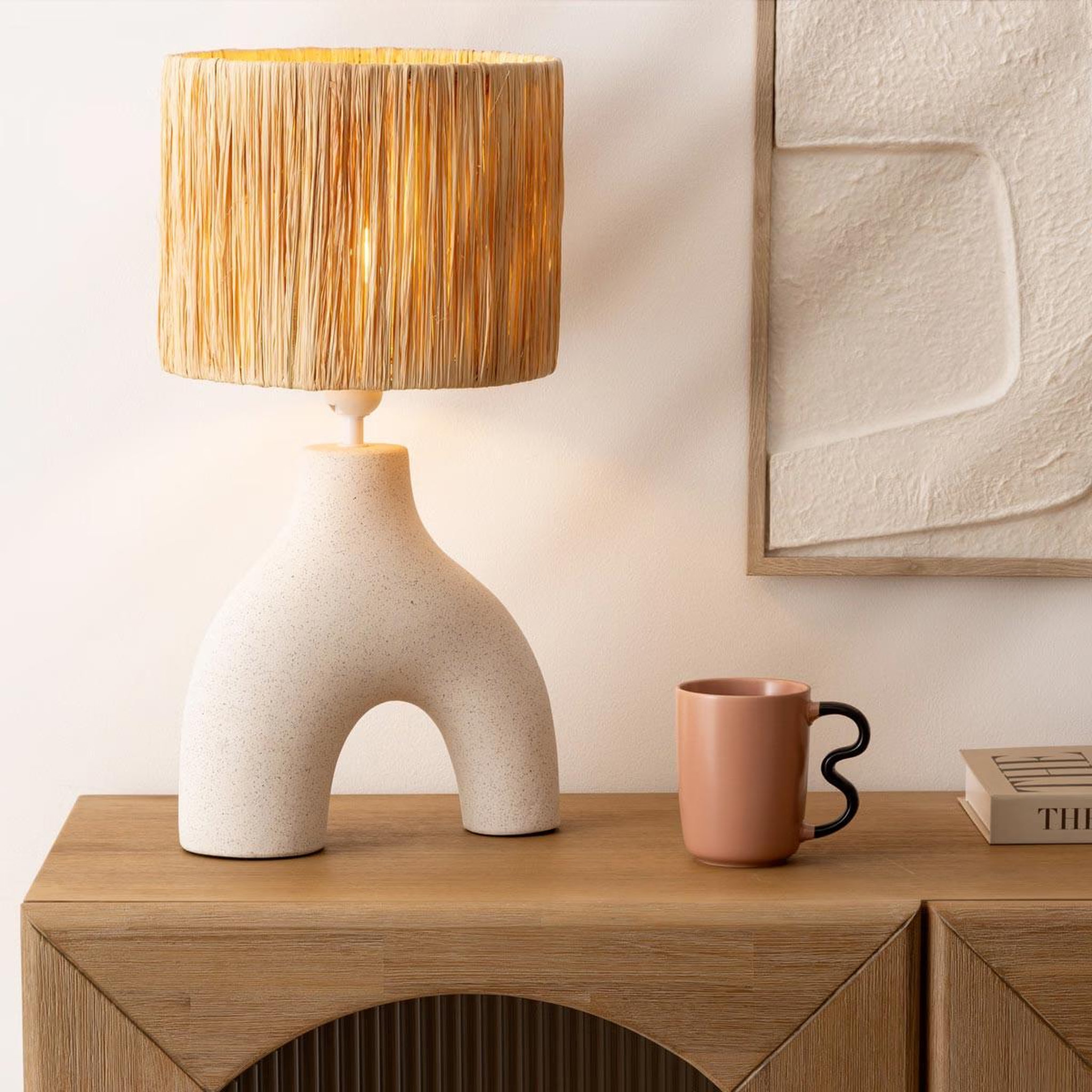Voir la diapositive 4 : ATMOSPHERA Lampe à poser design  sania  47cm blanc & naturel
