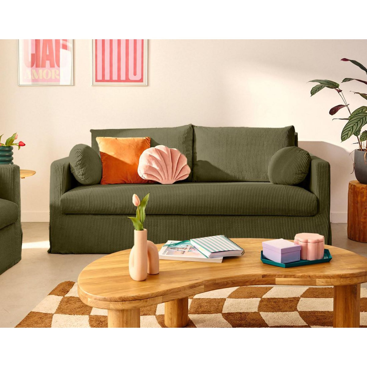 LISA DESIGN Serena - canapé droit déhoussable 3 places en velours côtelé