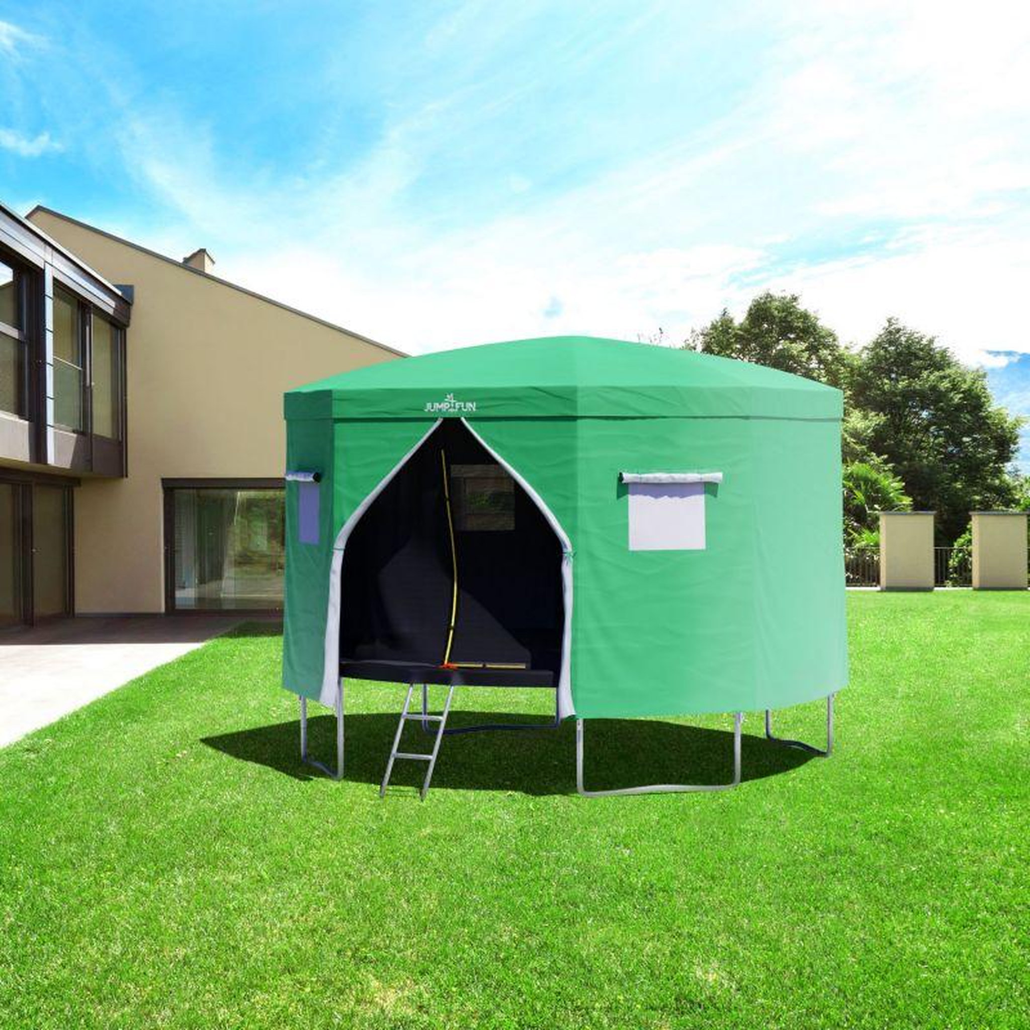 Voir la diapositive 2 : JUMP4FUN Tente cabane pour trampoline 12FT-366cm - Vert