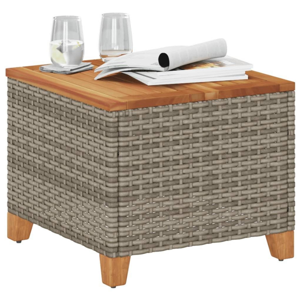 VIDAXL Table de jardin gris 45x45x37 cm resine tressee et bois acacia