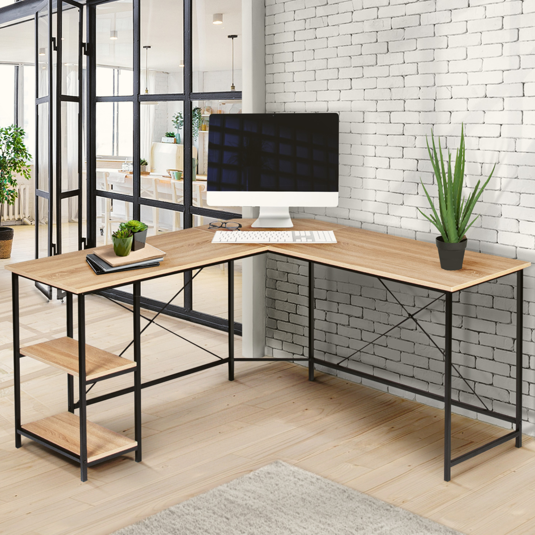 Voir la diapositive 2 : ID MARKET Bureau d'angle en forme de l detroit design industriel