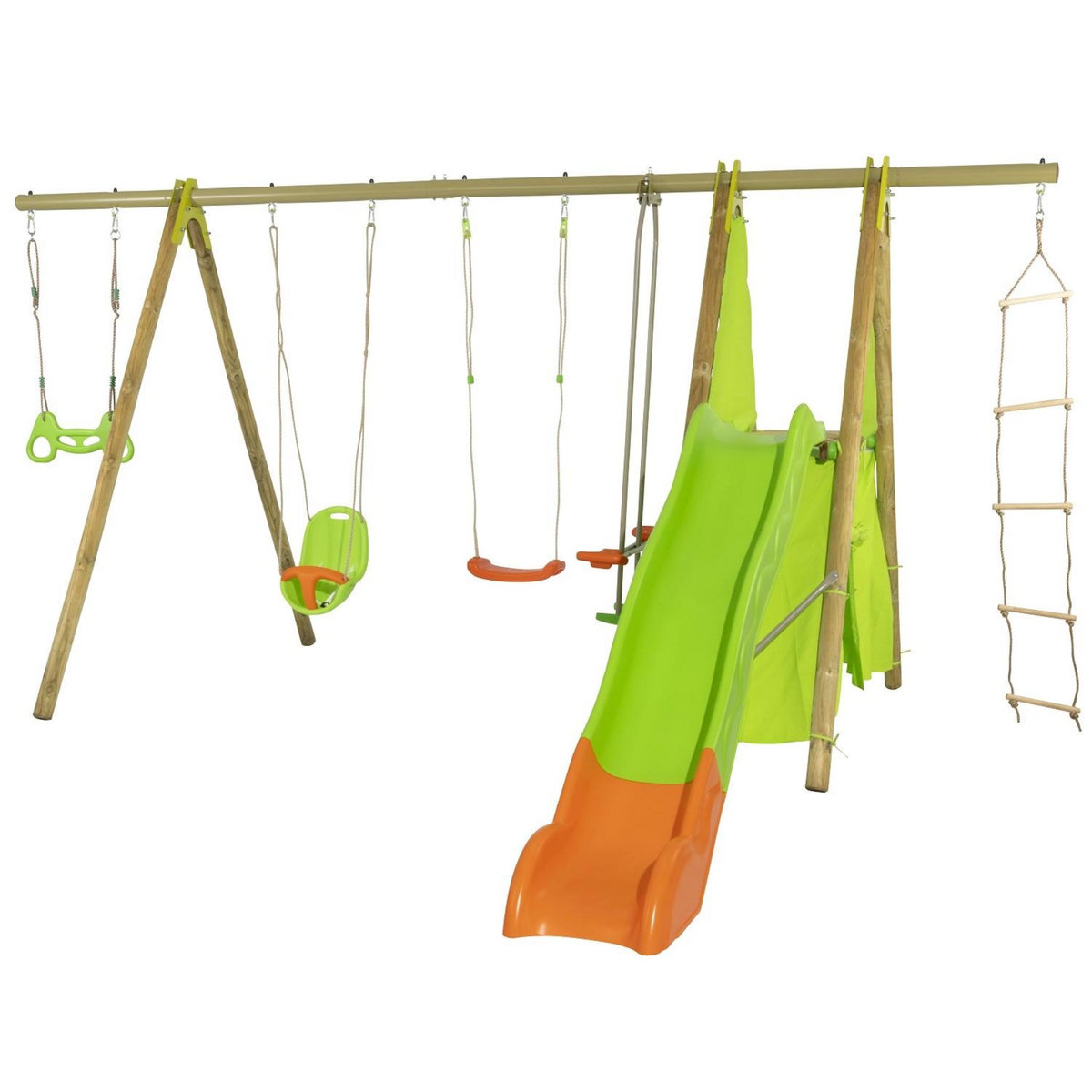 trigano Portique aire de jeu en bois et métal avec toboggan IMPALA