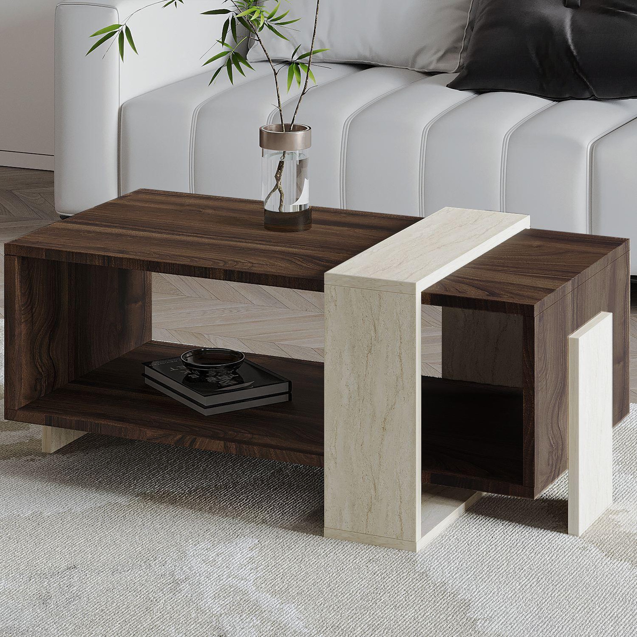 Voir la diapositive 4 : Habitat et Jardin Table basse en bois  meleni  - 90 x 49 x 40 cm - travertin