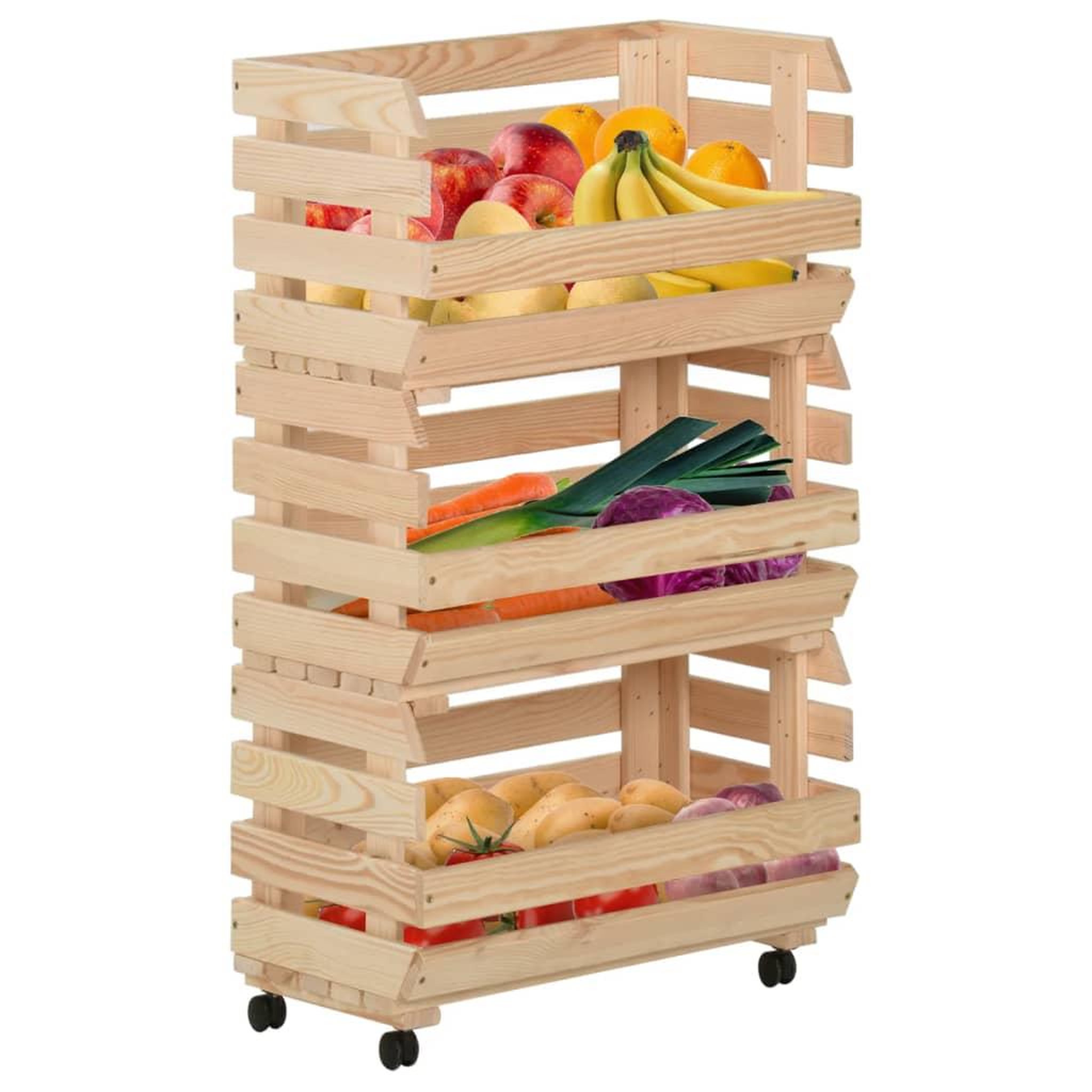 Voir la diapositive 2 : VIDAXL Chariot a legumes 37x30x80 cm bois de pin solide