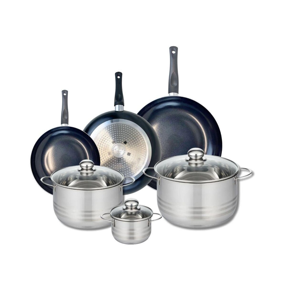 ELO Ensemble de 3 Poêles de cuisson 20, 24 et 28 cm et 3 faitouts 12, 20 et 24 cm Elo Prima Brillant