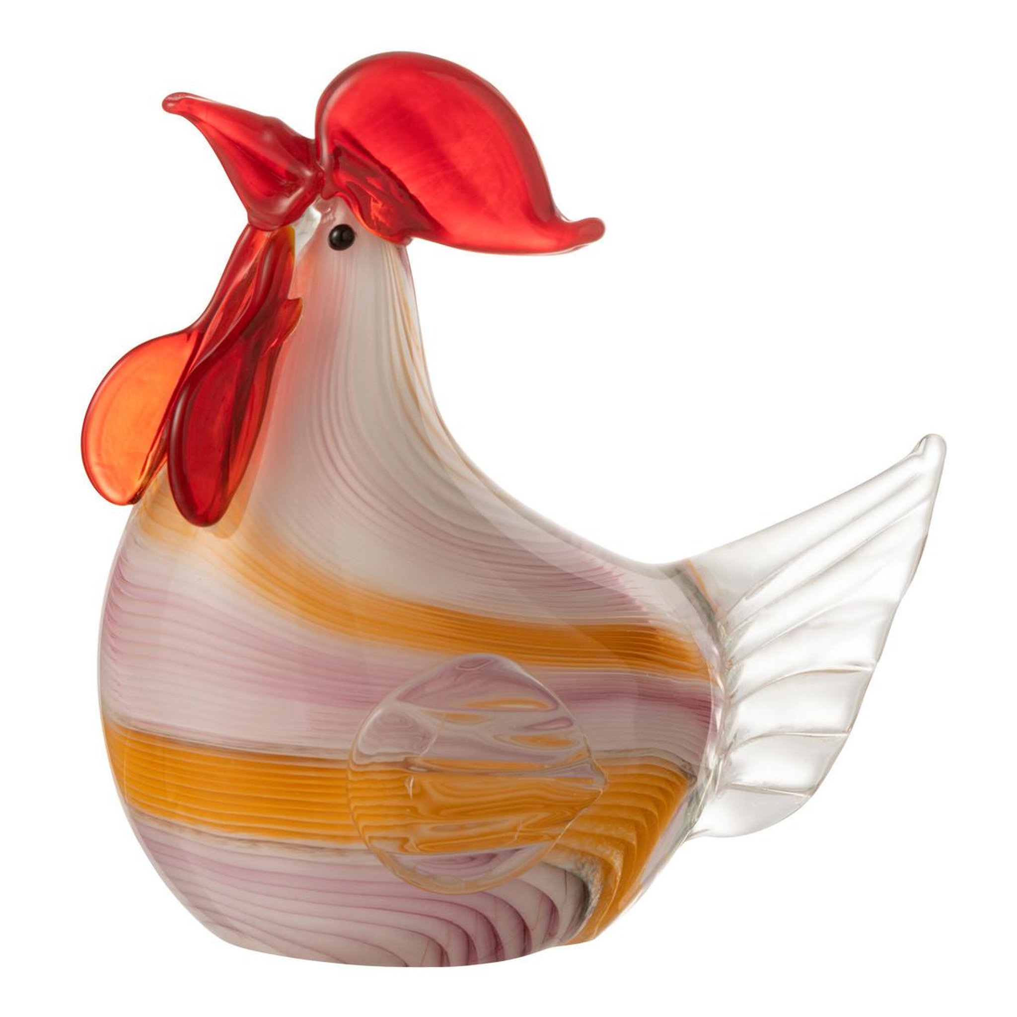J-LINE Presse-Papier  Poule Verre Rayé  15cm Blanc & Rose