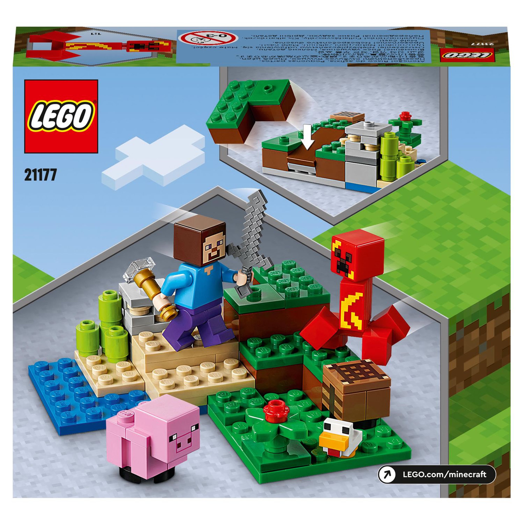 Voir la diapositive 9 : LEGO Minecraft 21177 - L'embuscade du Creeper, Set avec Minifigures Steve, Bébé Cochon et Poulet, Jouets pour Enfants +7 ans