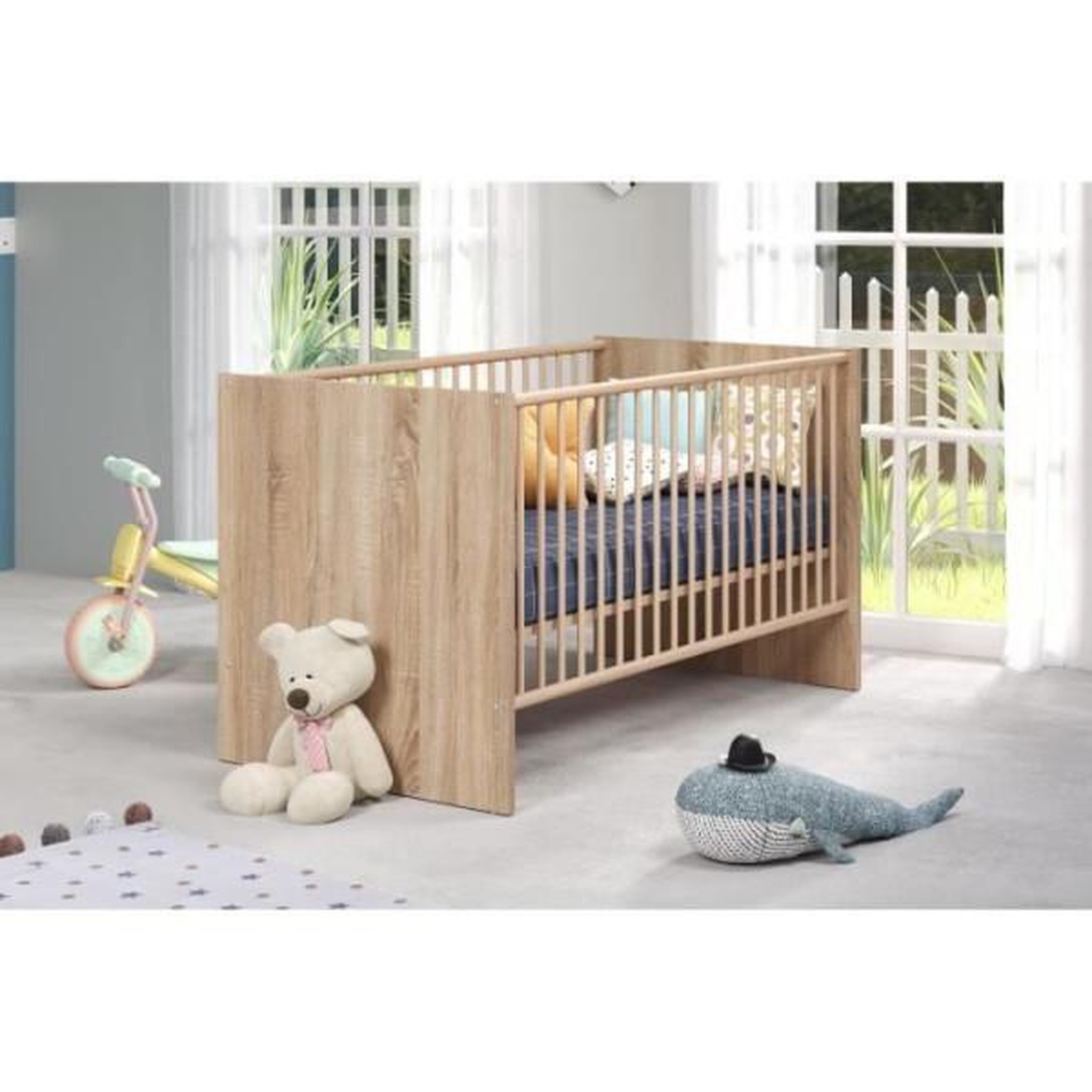Voir la diapositive 4 : Trendteam Chambre bébé duo NIKO - Lit 70x140 cm + Commode a langer 2 portes - Décor chene naturel - TRENDTEAM