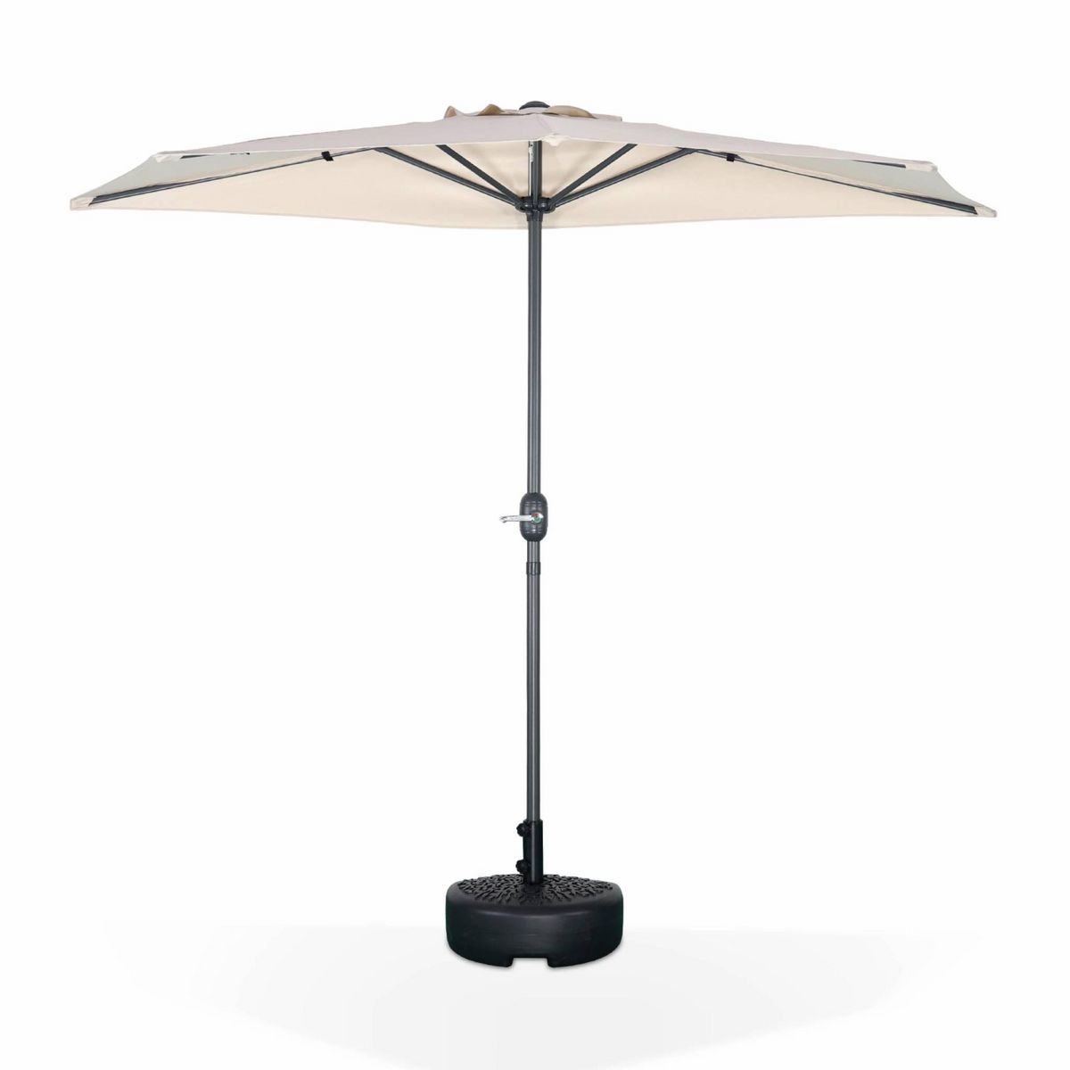 SWEEEK Parasol de balcon Ø250cm  – CALVI – Demi-parasol droit, mât central en aluminium avec manivelle d'ouverture