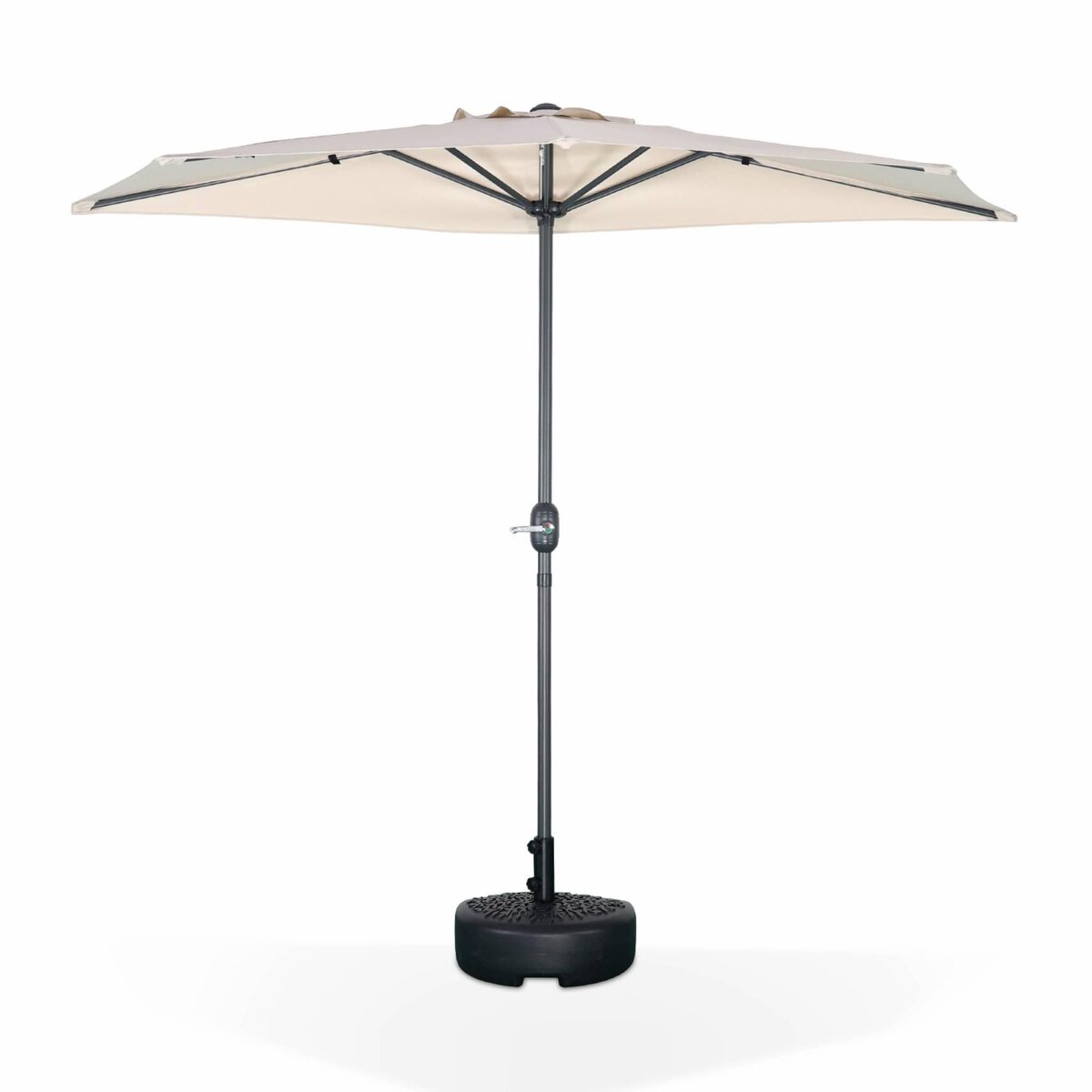 SWEEEK Parasol de balcon Ø250cm  – CALVI – Demi-parasol droit, mât central en aluminium avec manivelle d'ouverture