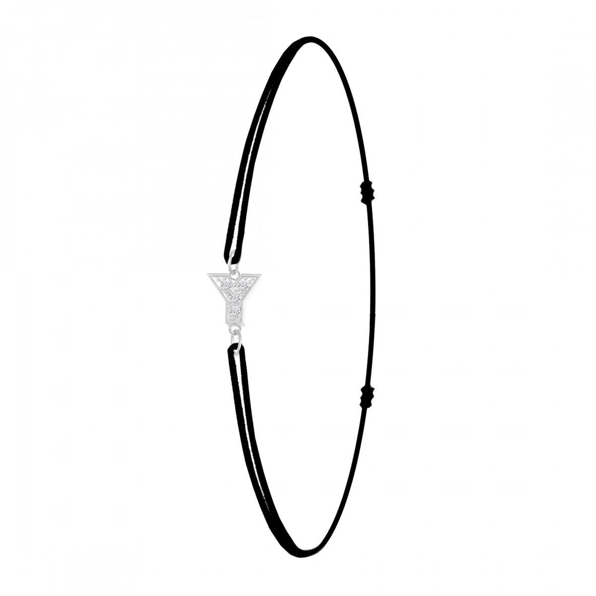 SC CRYSTAL Bracelet lettre Y élastique noir SC Crystal orné de Cristaux scintillants