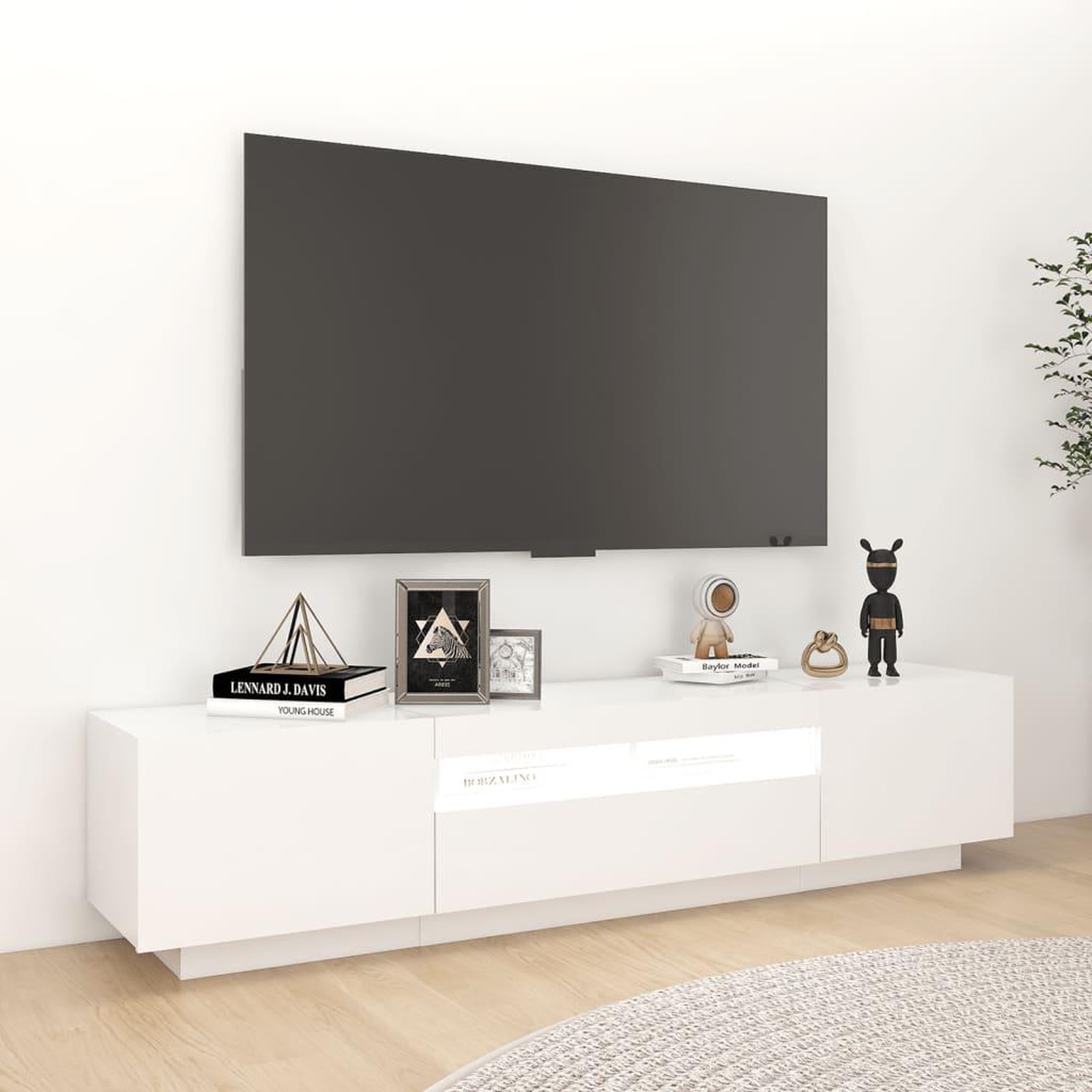 Voir la diapositive 5 : VIDAXL Meuble TV avec lumieres LED Blanc brillant 180x35x40 cm
