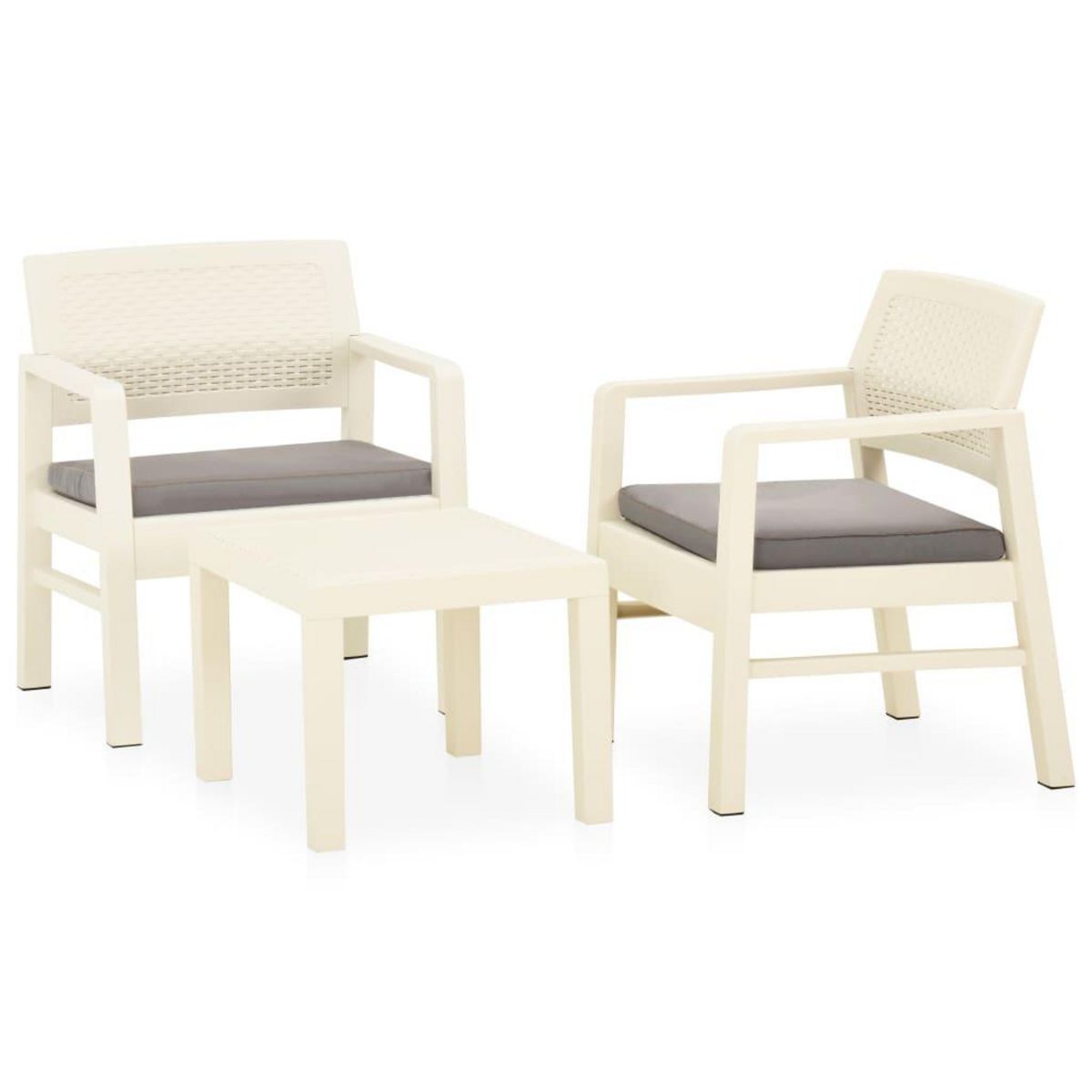 VIDAXL Salon de jardin 3 pcs avec coussins Plastique Blanc