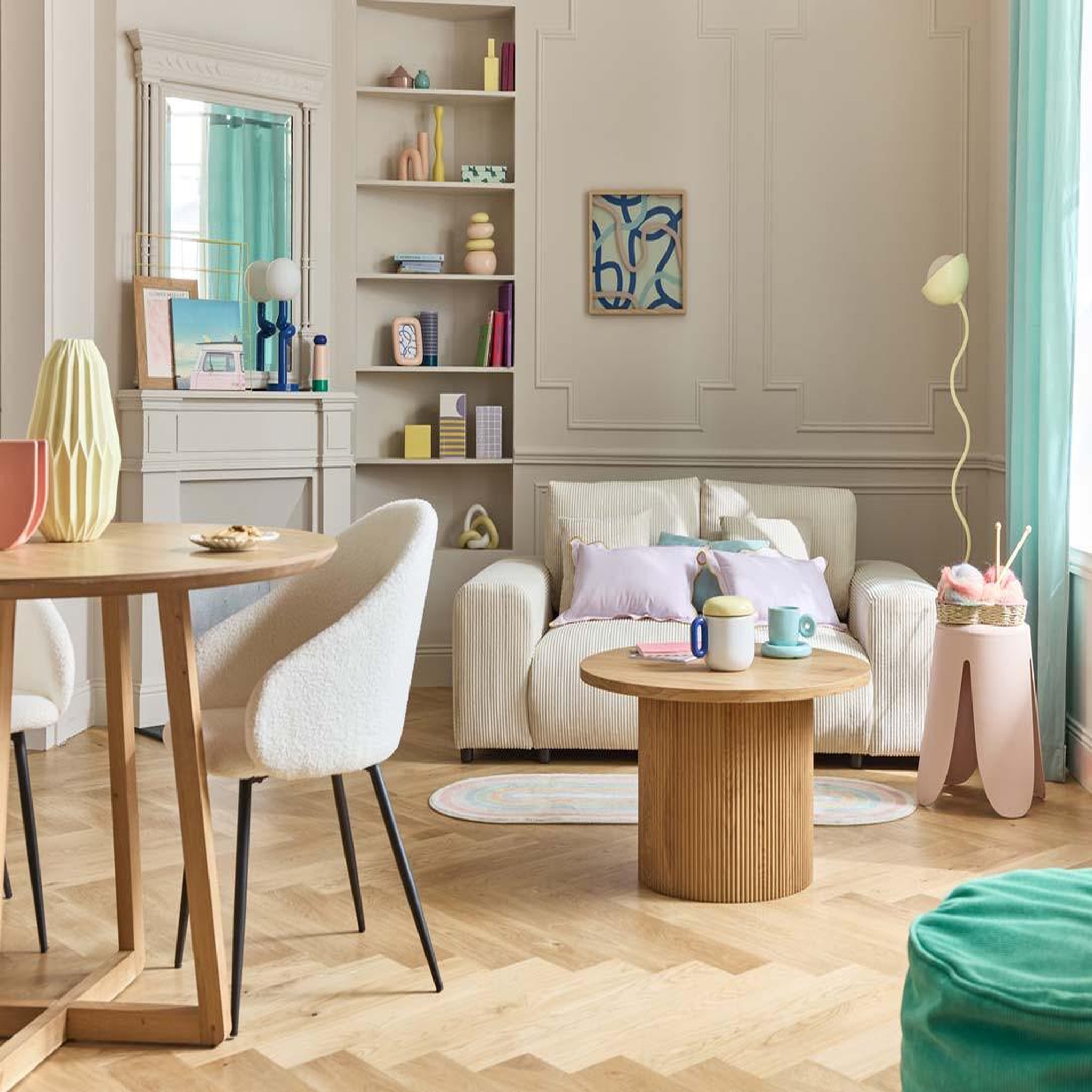 Voir la diapositive 2 : BEST MOBILIER Oliva - table basse ronde - effet bois - 80 cm