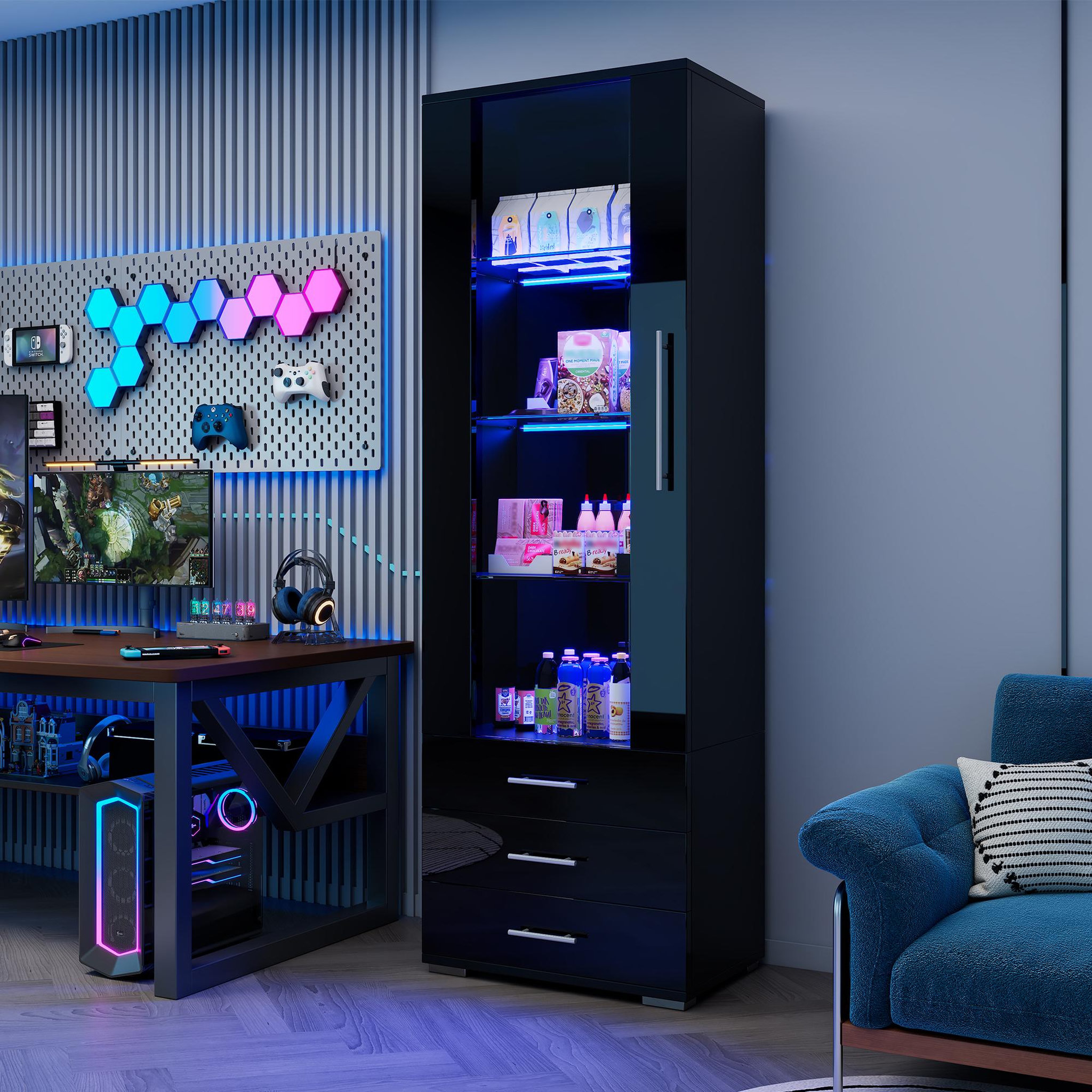 Voir la diapositive 5 : MERAX Vitrine 3 étagères led