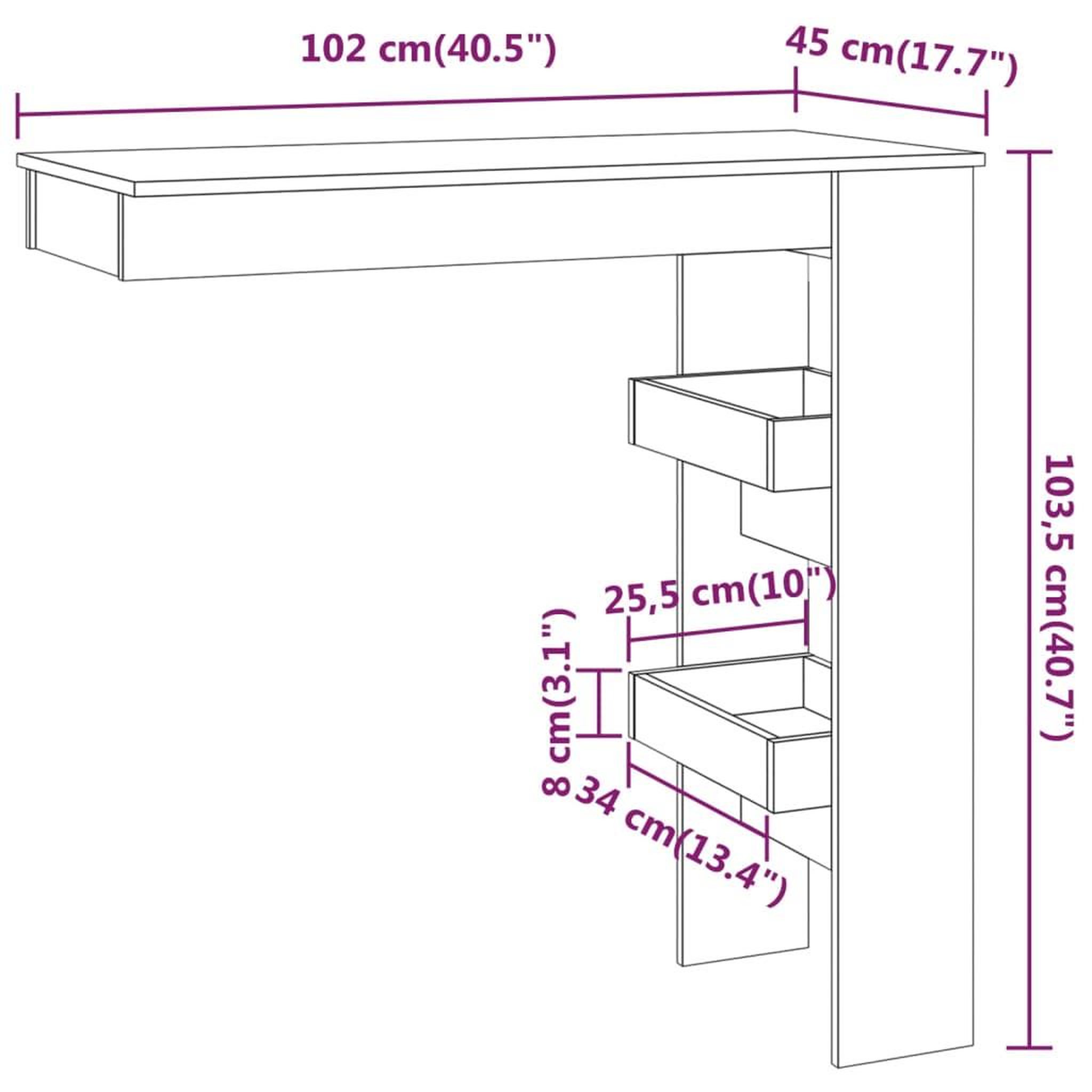 Voir la diapositive 6 : VIDAXL Table de bar murale Gris Beton 102x45x103,5cm Bois d'ingenierie