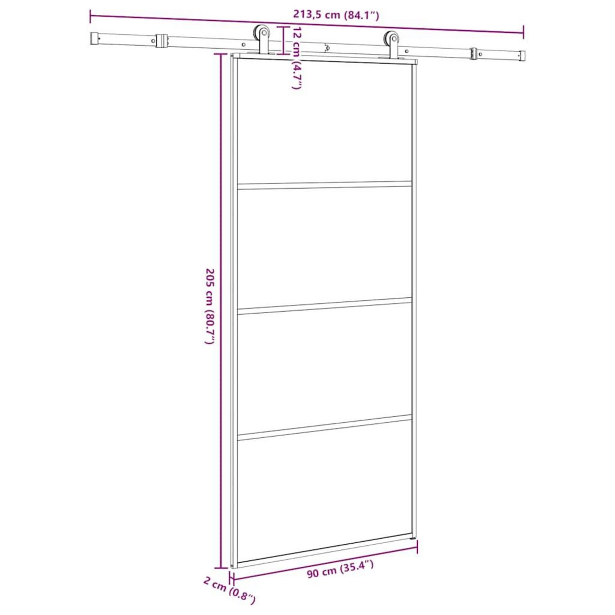 VIDAXL Porte coulissante avec kit de quincaillerie 90x205 cm Verre ESG