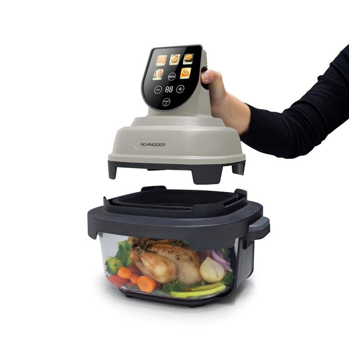 SCHNEIDER Schneider - Crispi - Or - Beige - Friteuse à Air Panoramique - 1500w - 2 Bacs Verre