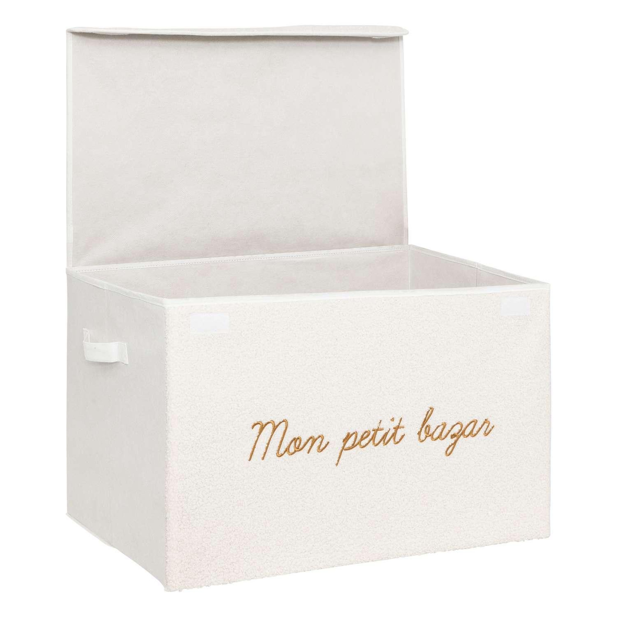 Voir la diapositive 3 : ATMOSPHERA Coffre rangement en bouclette - Blanc