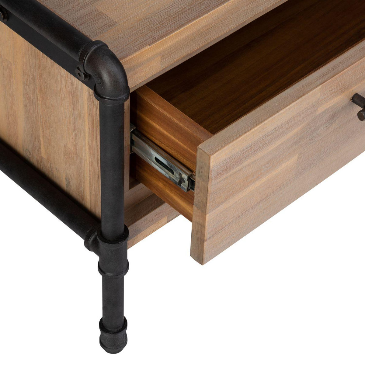 ATMOSPHERA Meuble TV industriel métal et bois Siam - L. 130 x H. 45 cm - Marron bois