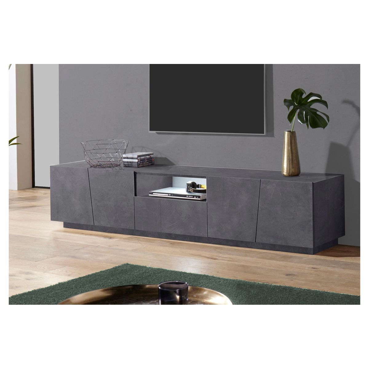 Meuble TV 4 portes 1 niche 1 tiroir L220cm VERONA