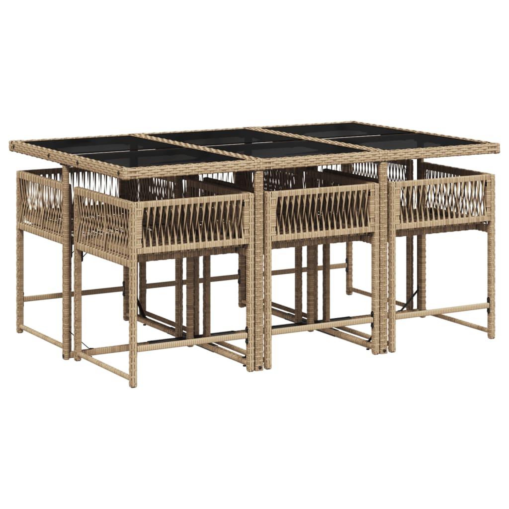 Voir la diapositive 3 : VIDAXL Ensemble a manger de jardin coussins 7 pcs melange beige rotin