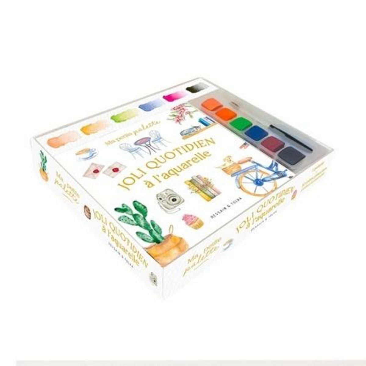 MA P'TITE PALETTE JOLI QUOTIDIEN A L'AQUARELLE. COFFRET AVEC 1 PALETTE, 10 PLACHES PRETES-A-PEINDRE ET 1 PINCEAU, Dessain et Tolra