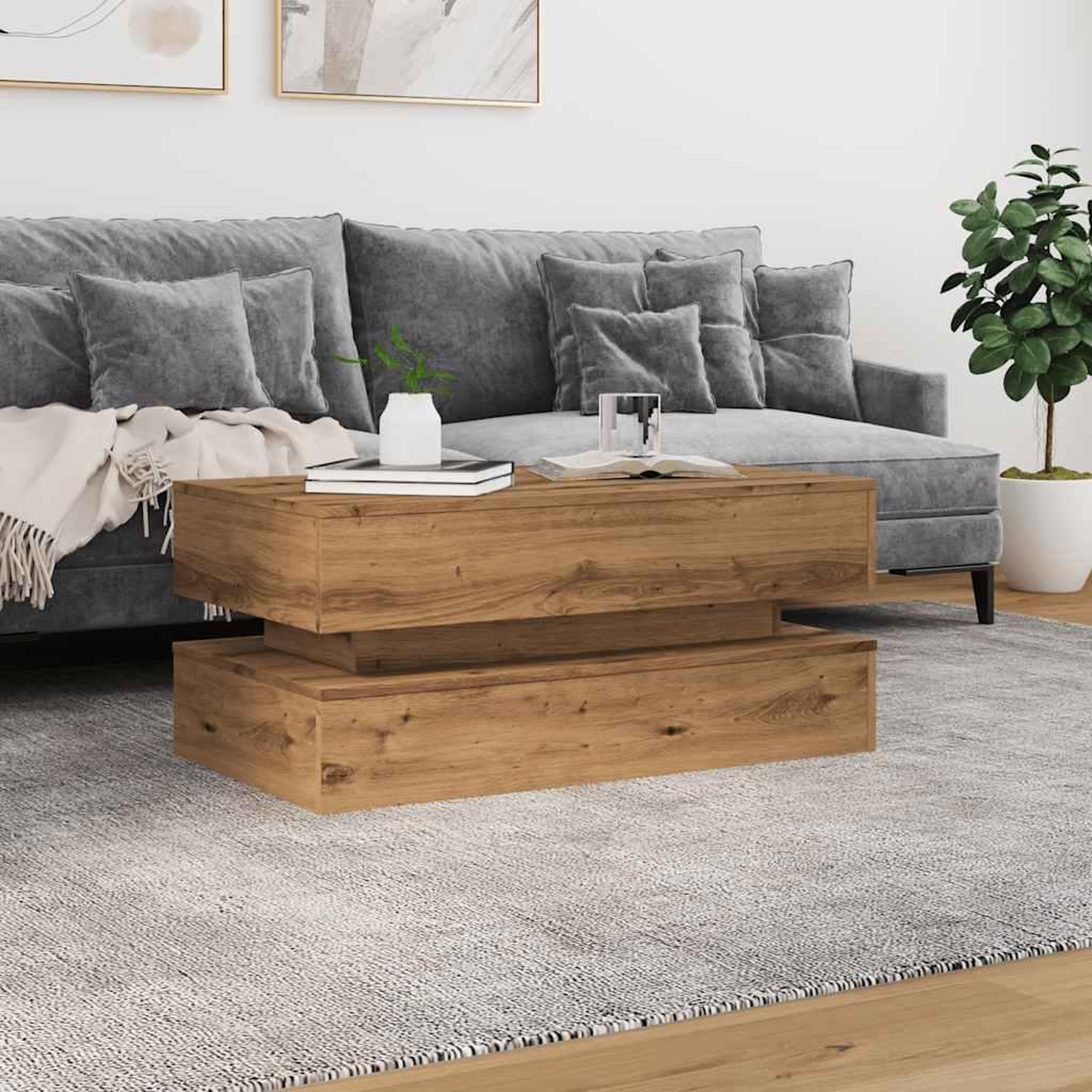 Voir la diapositive 4 : VIDAXL Table basse avec lumieres LED chene artisanal 90x50x40 cm