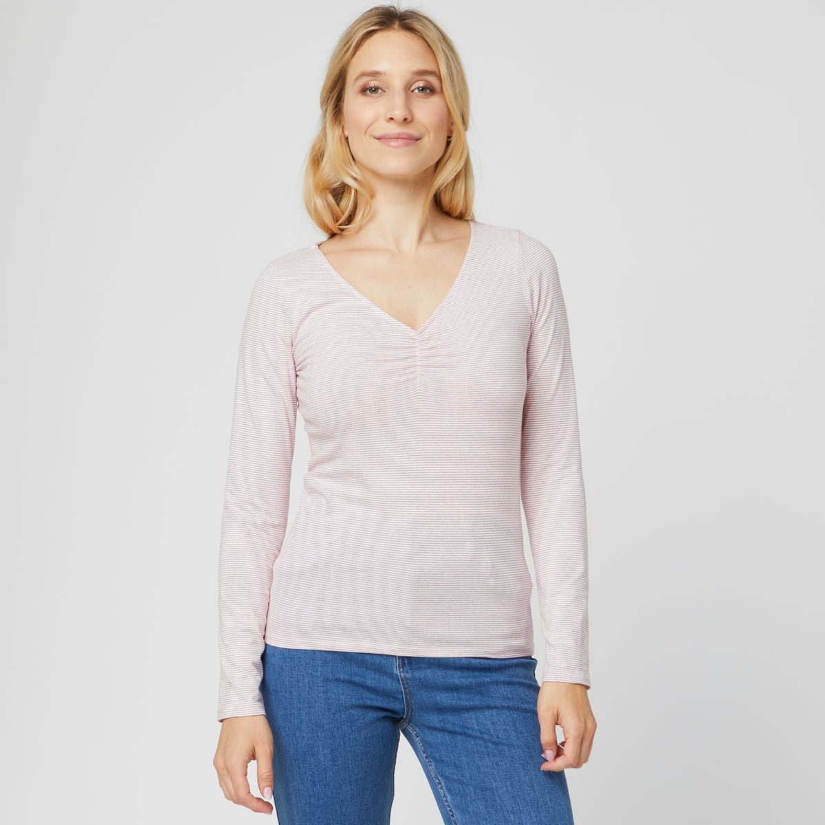 INEXTENSO T-shirt manches longues écru col v femme