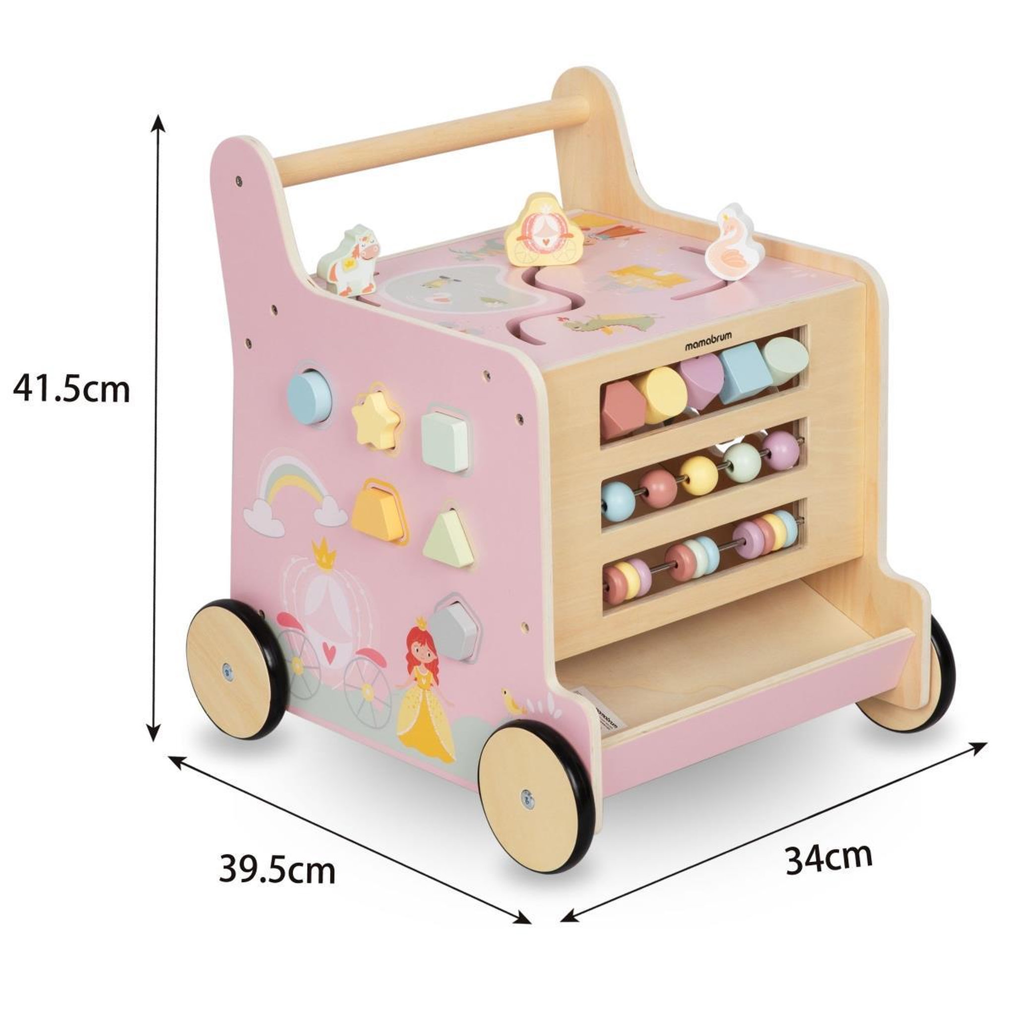 Voir la diapositive 4 : MAMABRUM Trotteur en Bois 2-en-1 Rose avec Cube Éducatif et Activités d'Éveils-