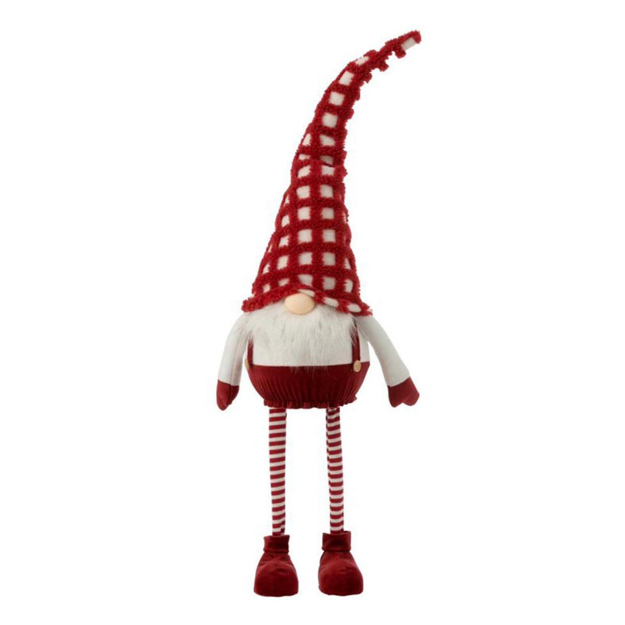 J-LINE Statue déco lutin  chapeau à carreaux  80cm rouge