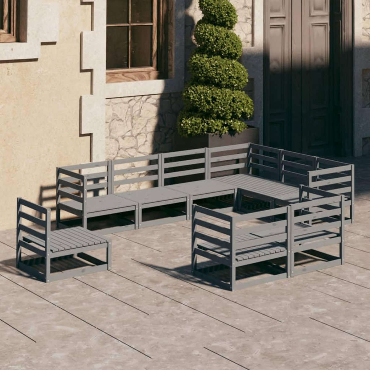 VIDAXL Salon de jardin 9 pcs gris bois de pin massif