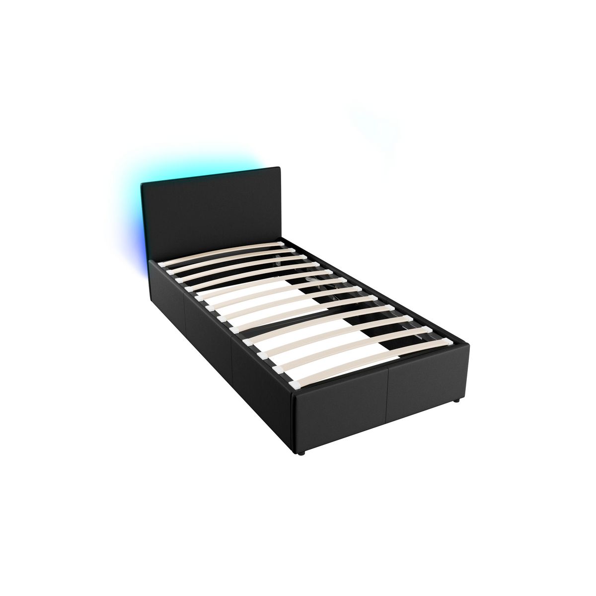 Lit coffre 90x190cm avec sommier à lattes et tête de lit LED WILLOW 