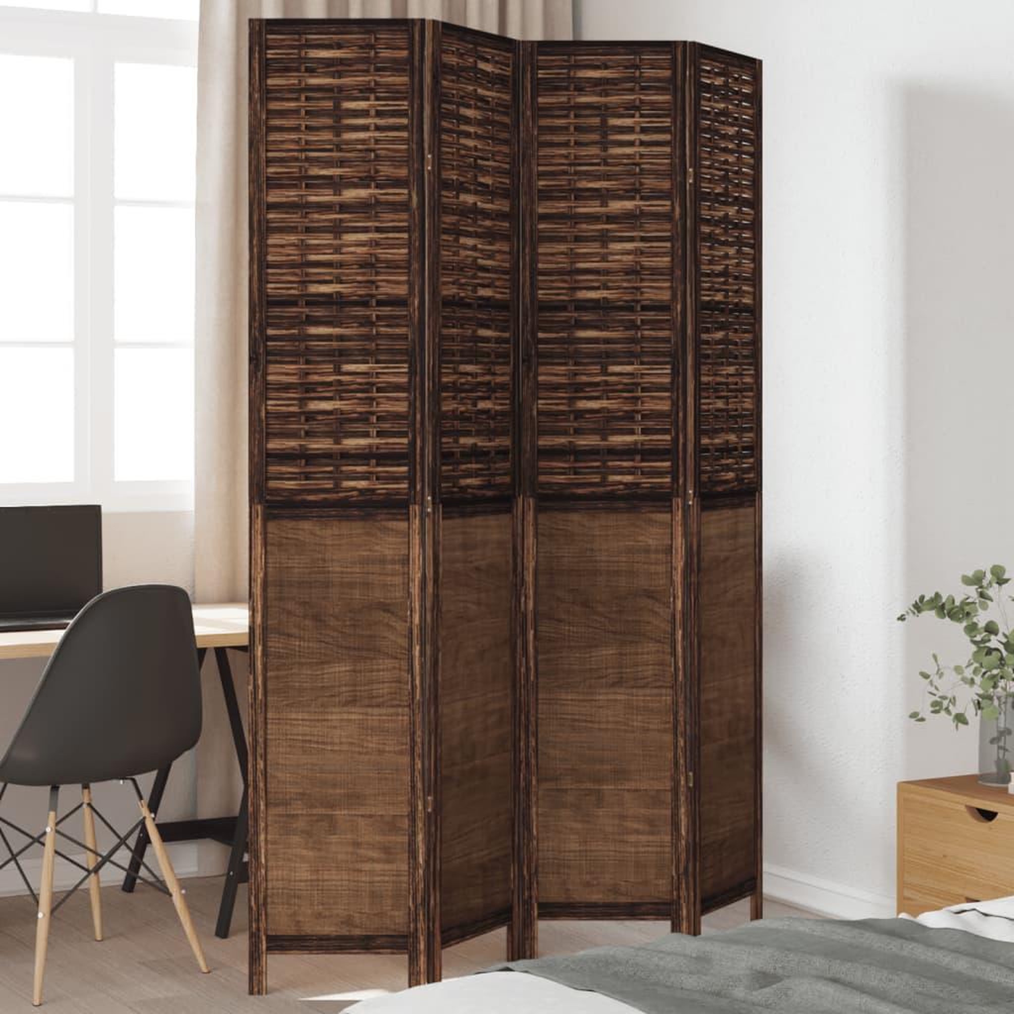 VIDAXL Cloison de separation 4 panneaux marron fonce paulownia massif