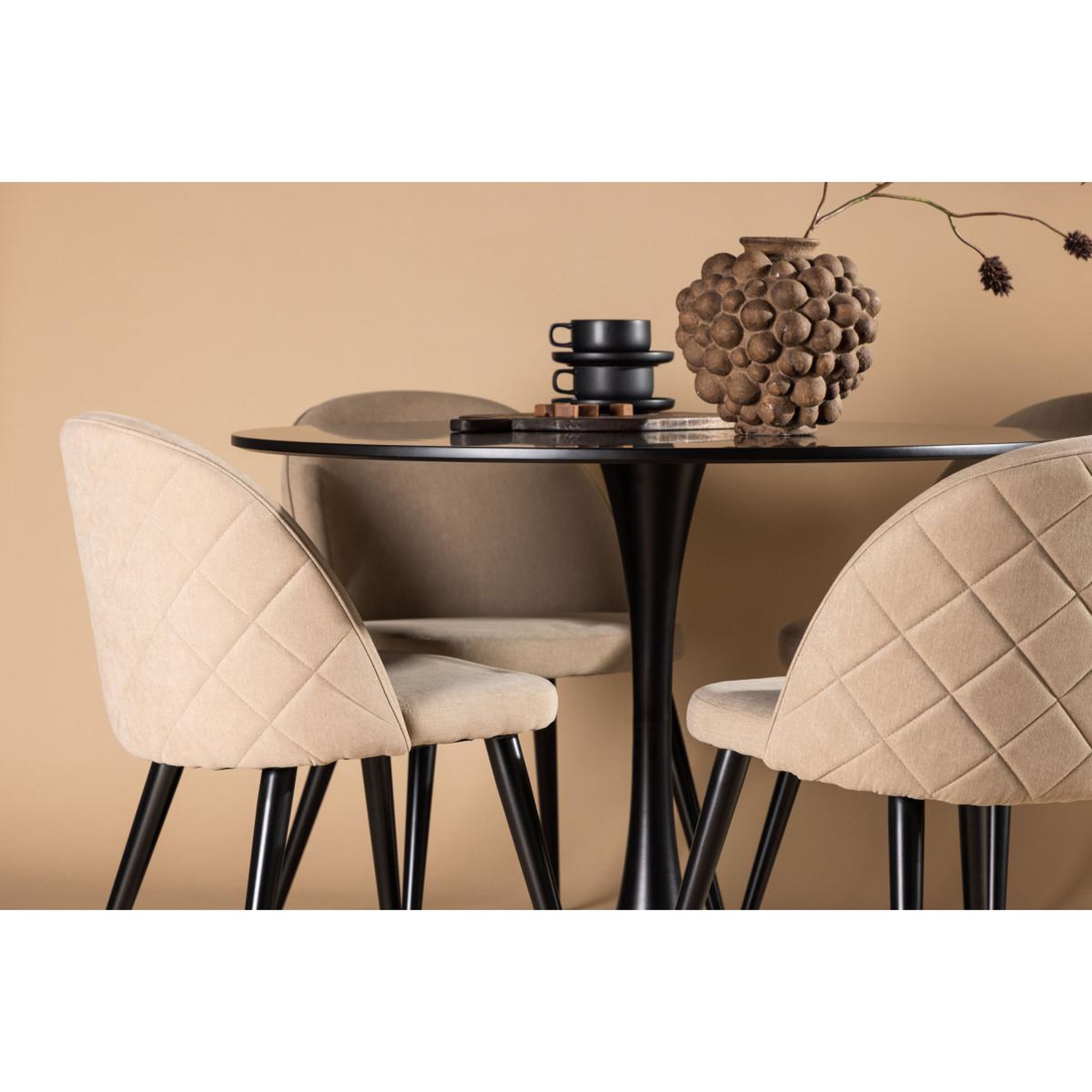 Voir la diapositive 5 : Paris Prix Ensemble table à manger & 4 chaises  glade & stitches  100cm noir & beige