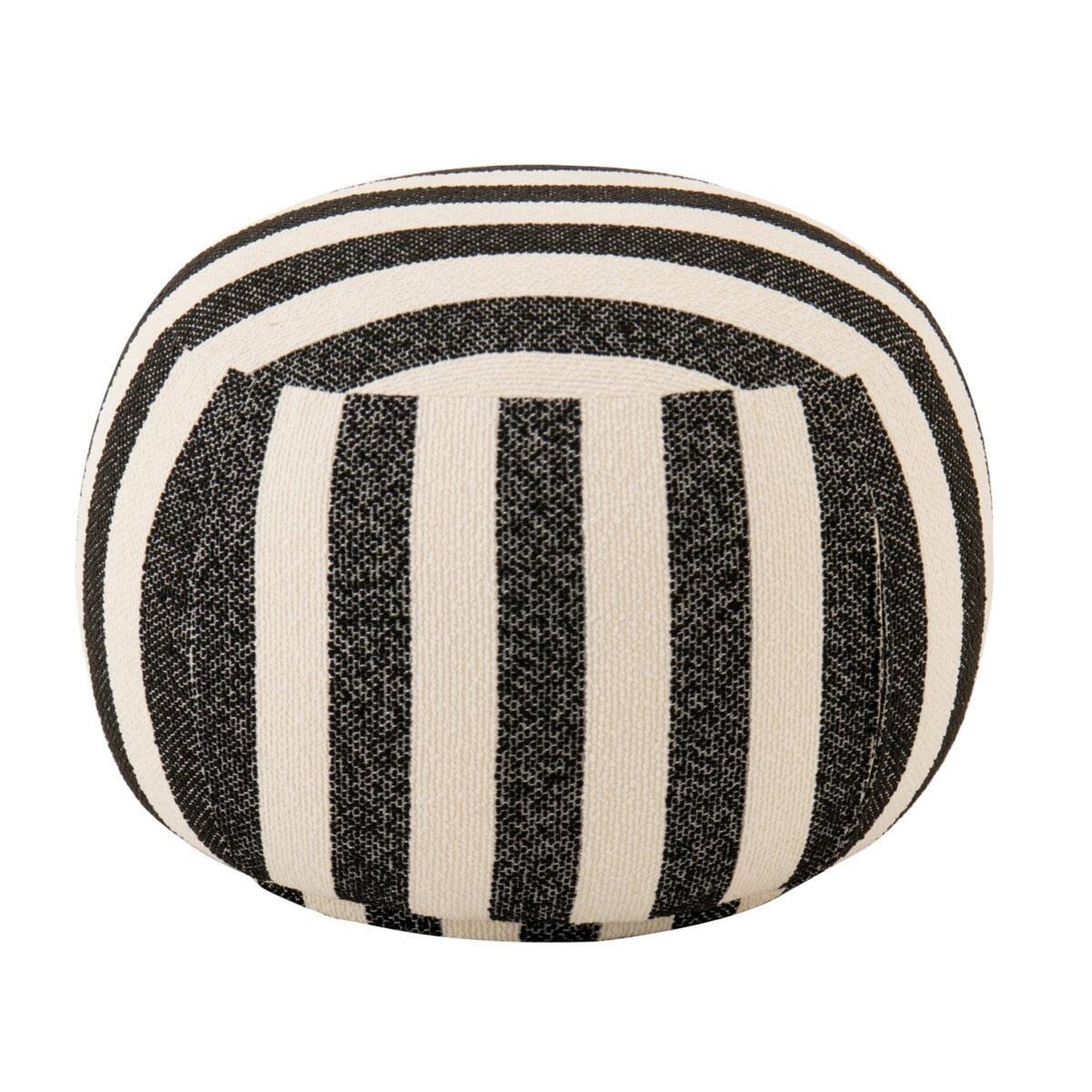 Voir la diapositive 2 : J-LINE Pouf à rayures  ligné  61cm noir & blanc cassé