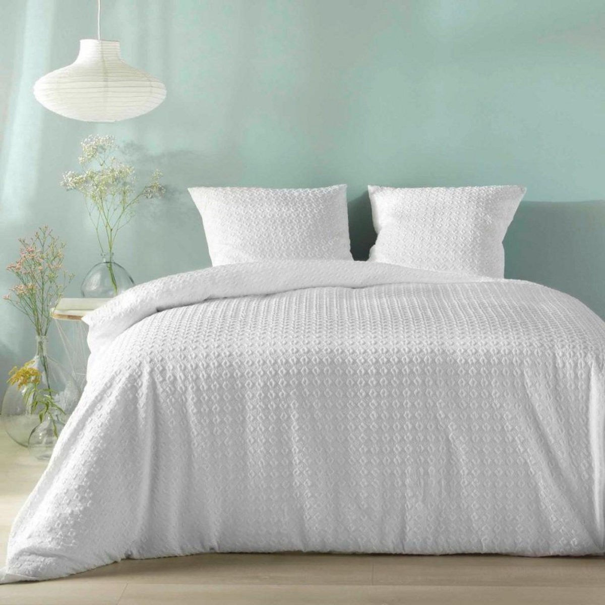 Douceur d'Intérieur Housse de couette 240x220 + 2 taies gaufrées blanche