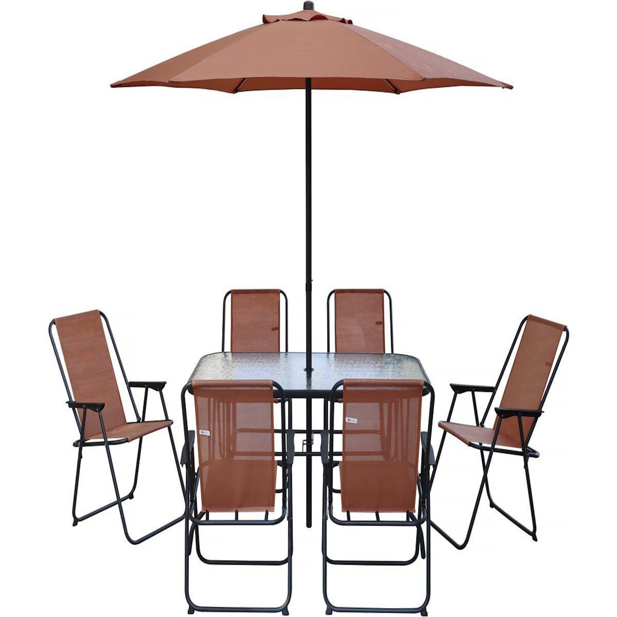 Habitat et Jardin Salon de jardin repas avec parasol en métal  Convivia  - 6 places - Terracotta
