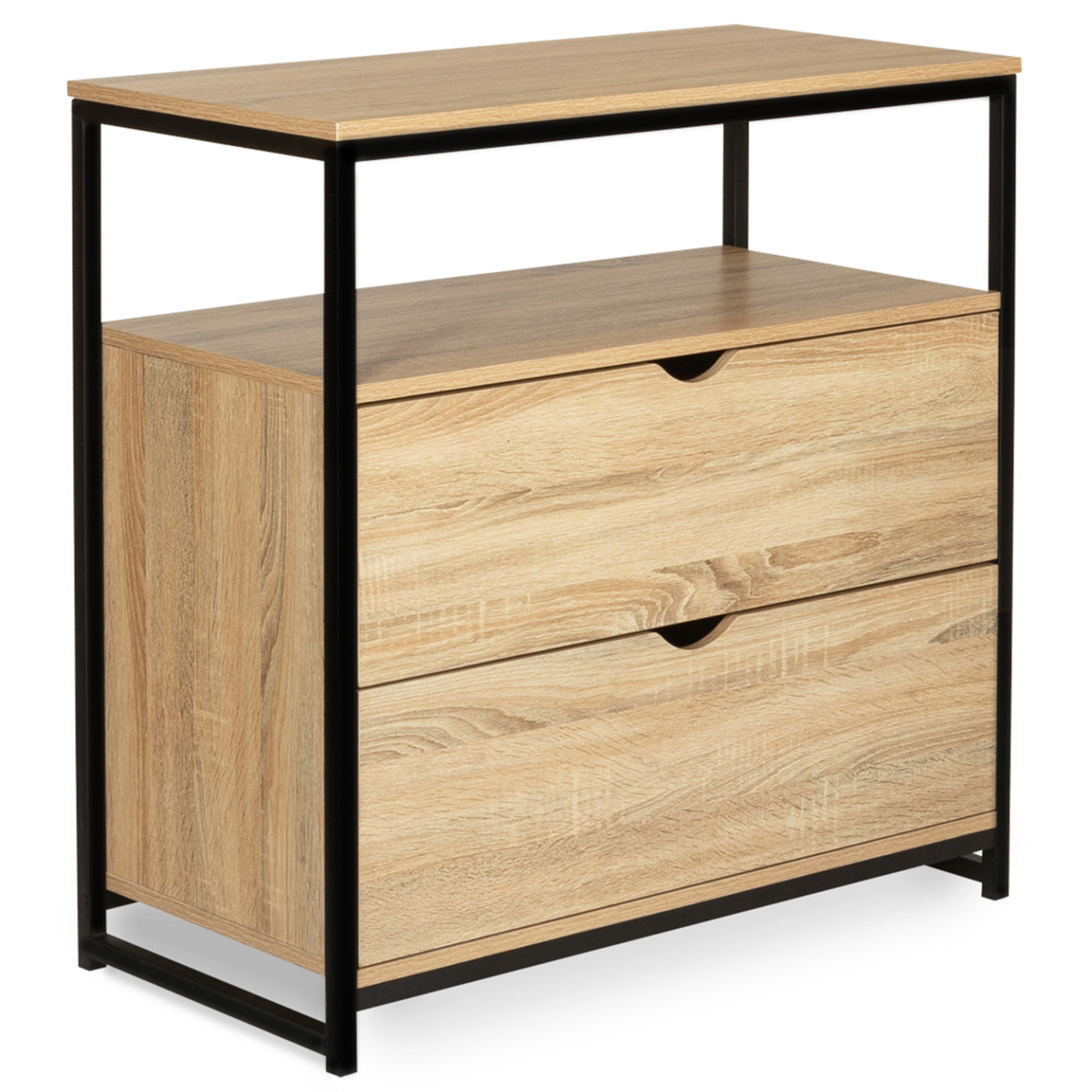 ID MARKET Commode 2 tiroirs detroit 80 cm design industriel avec étagère