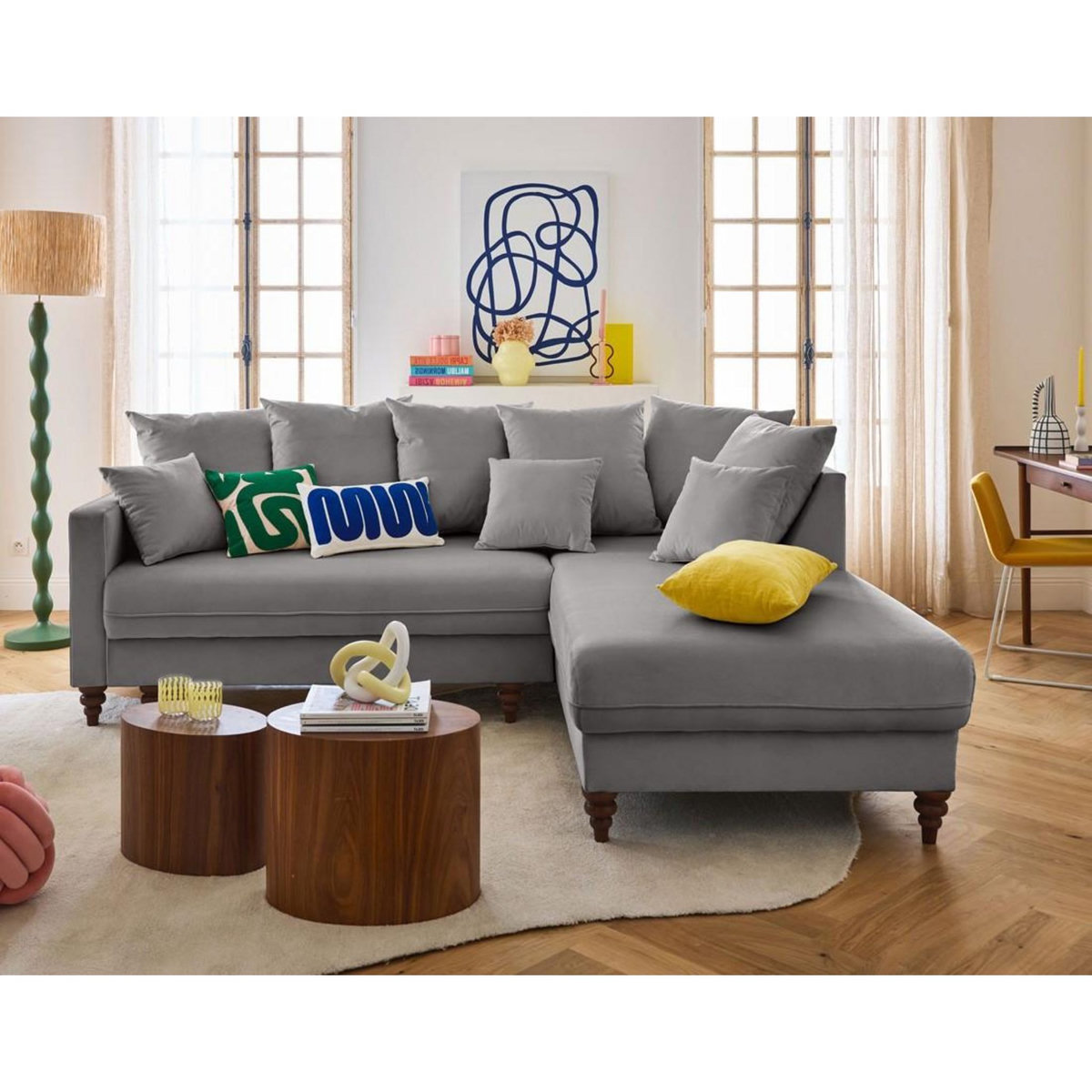 BEST MOBILIER Flamingo - canapé d'angle droit 4 places convertible en velours