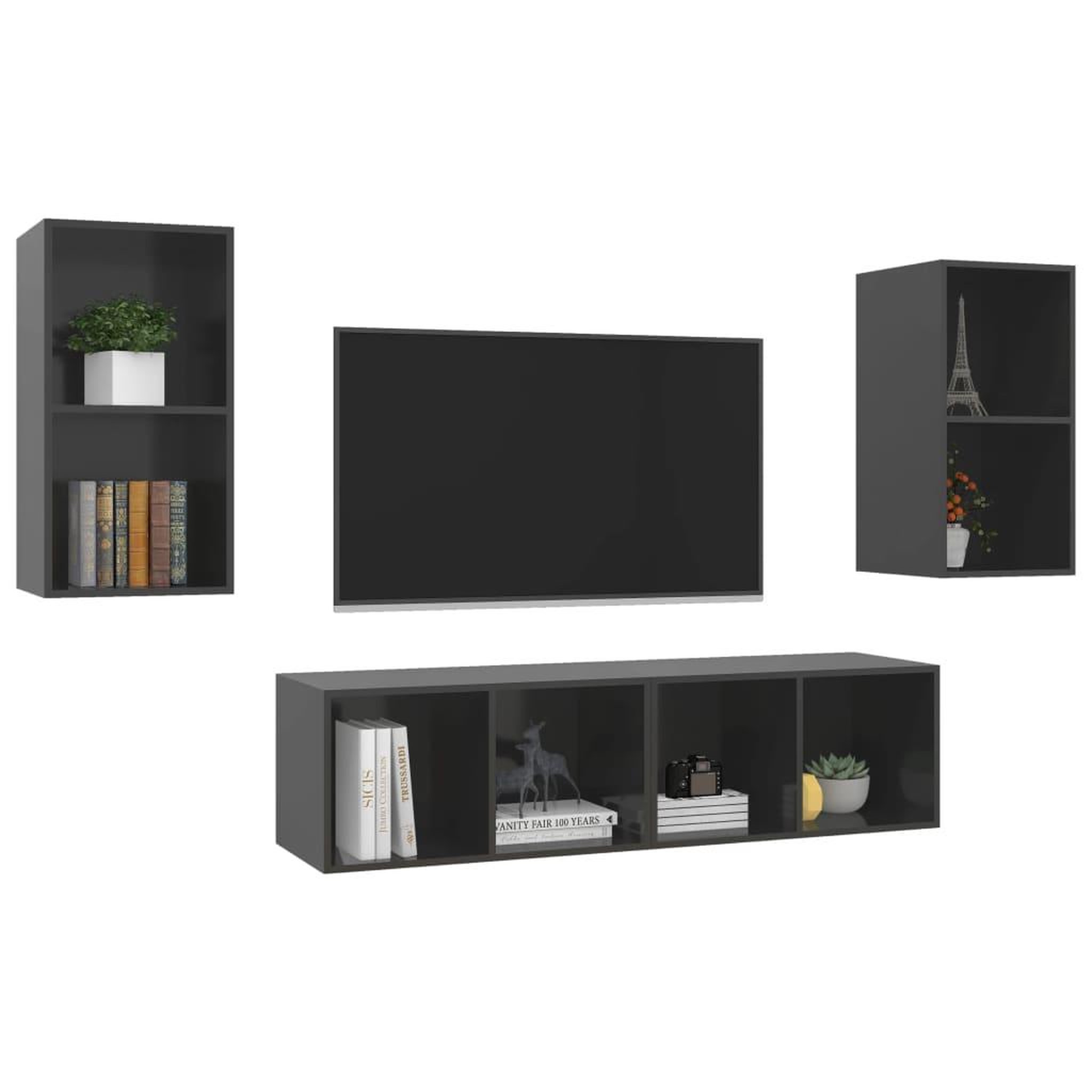 Voir la diapositive 3 : VIDAXL Meubles TV muraux 4 pcs Gris brillant Bois d'ingenierie