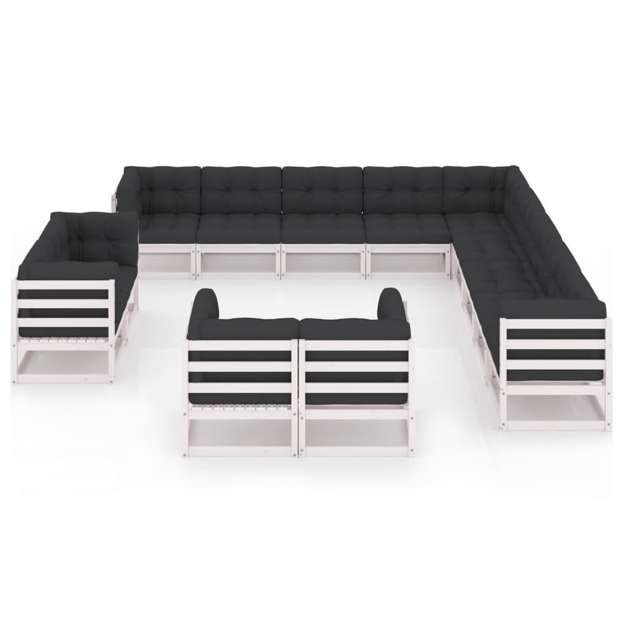 Voir la diapositive 3 : VIDAXL Salon de jardin 13 pcs avec coussins Blanc Bois de pin massif