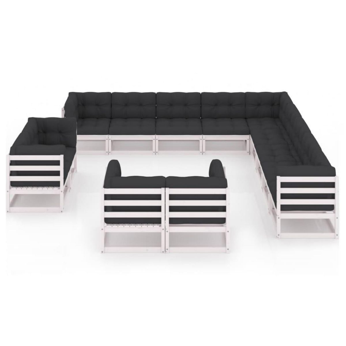 VIDAXL Salon de jardin 13 pcs avec coussins Blanc Bois de pin massif