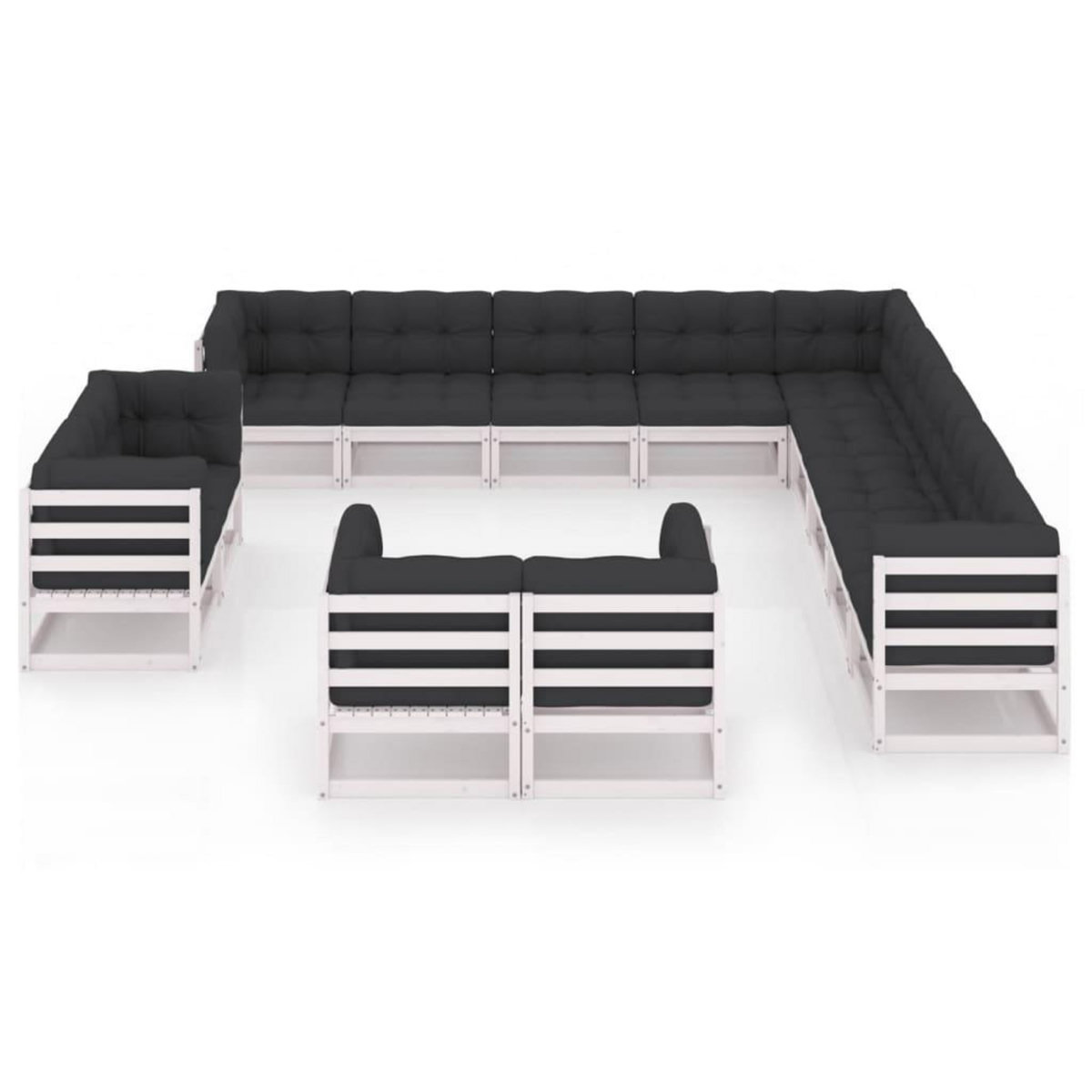 VIDAXL Salon de jardin 13 pcs avec coussins Blanc Bois de pin massif