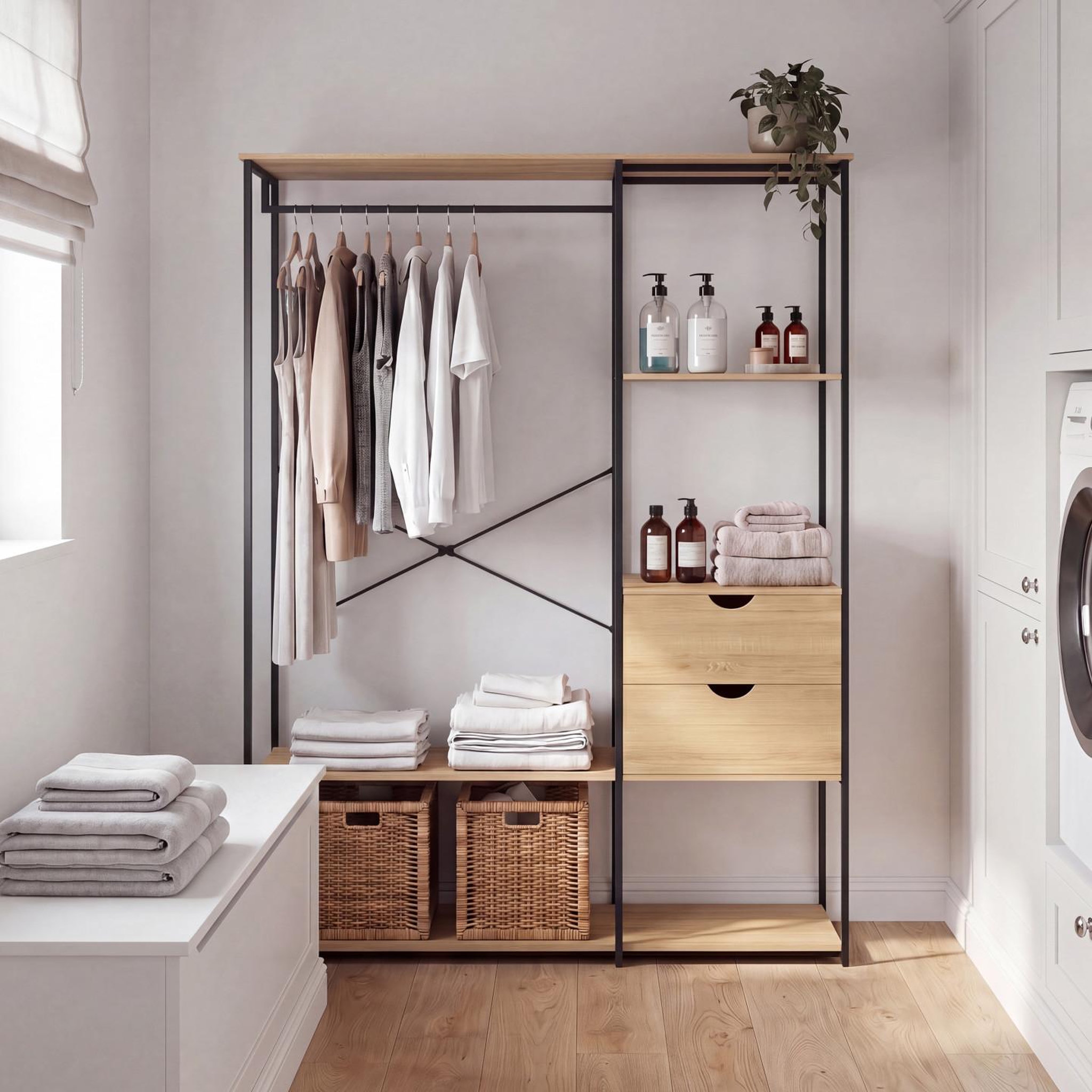 Voir la diapositive 6 : ID MARKET Dressing penderie avec étagères et 2 tiroirs l. 130 cm detroit design industriel