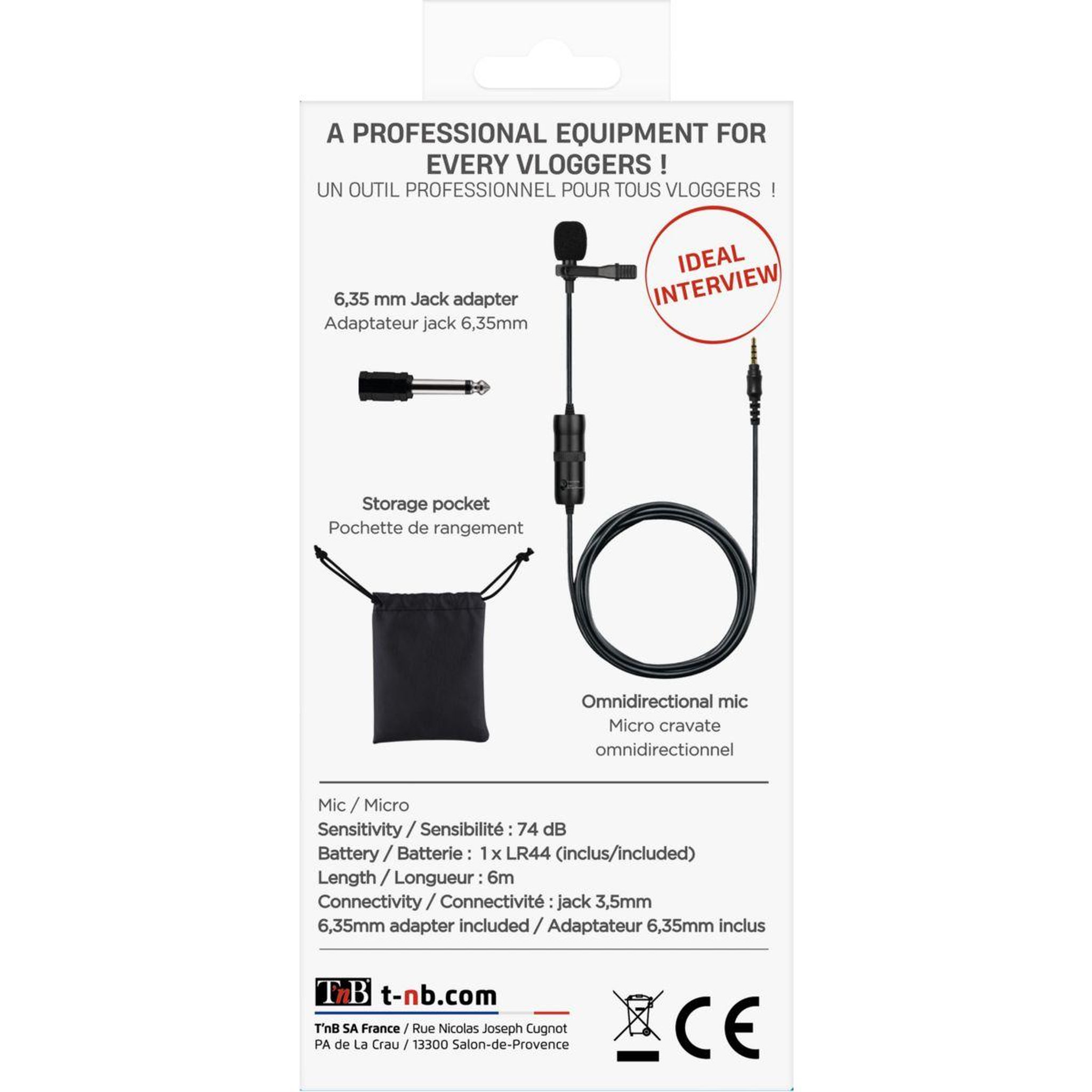 Voir la diapositive 5 : TNB Micro INFLUENCE Microphone cravate - port jack