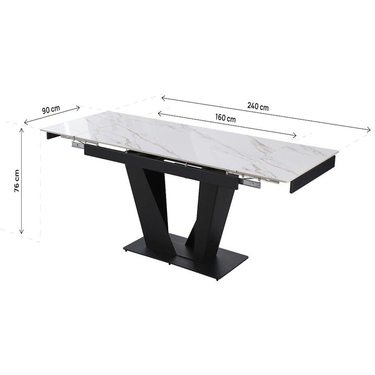 Habitat et Jardin Table à manger extensible en céramique - 160/240 cm - 6 à 10 personnes  Nova  - Blanc marbré gold